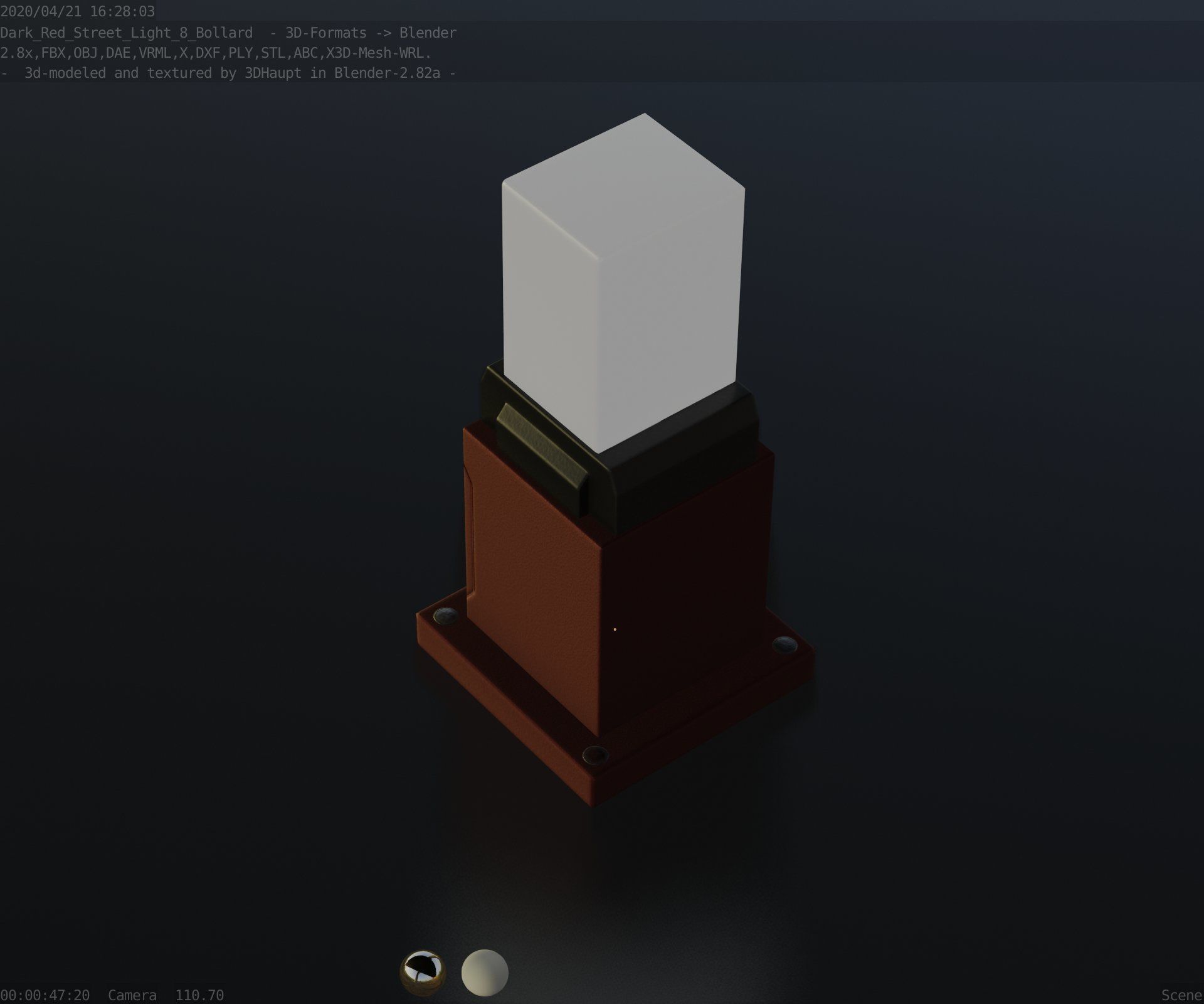 Street Light 8 Bollard 350mm Dark Red Version 3 Low-poly 3D model_57