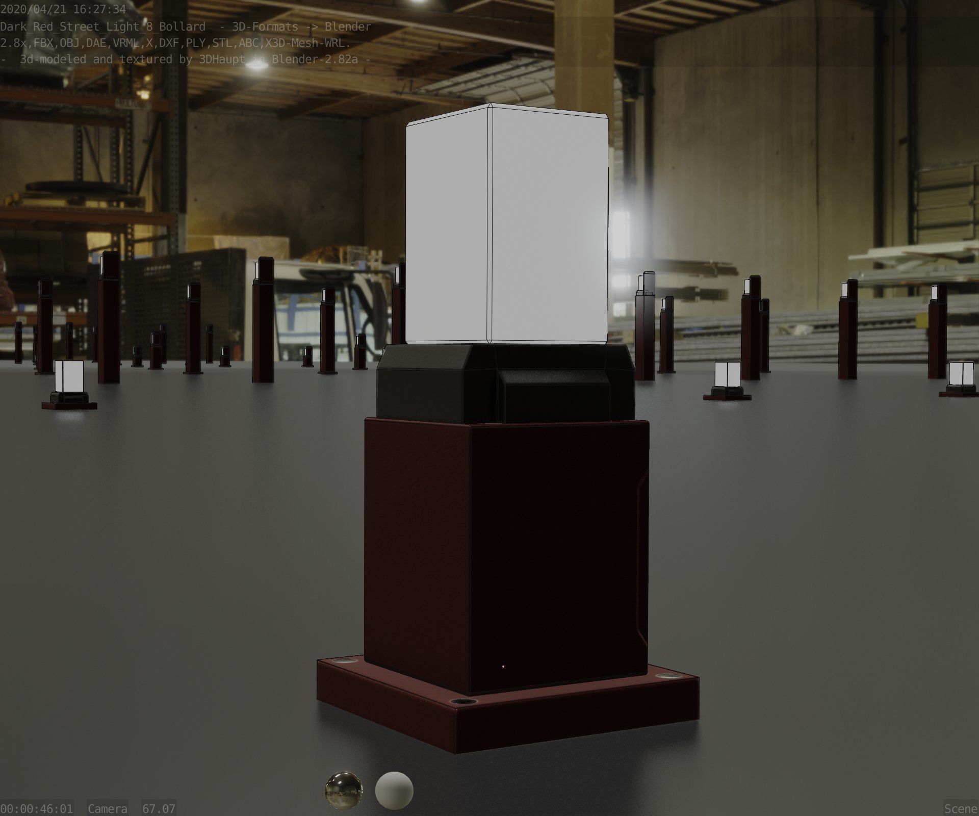 Street Light 8 Bollard 350mm Dark Red Version 3 Low-poly 3D model_14