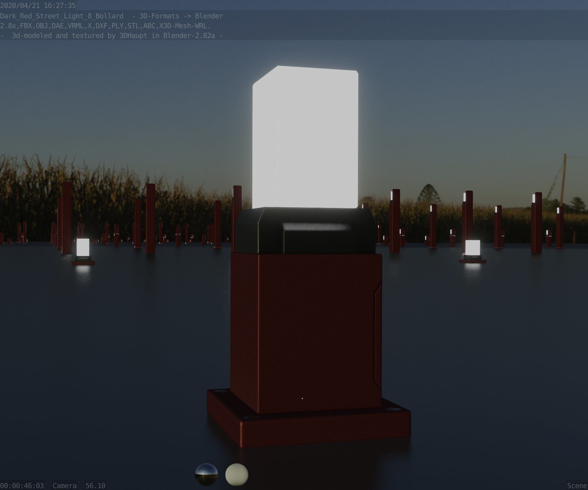 Street Light 8 Bollard 350mm Dark Red Version 3 Low-poly 3D model_16