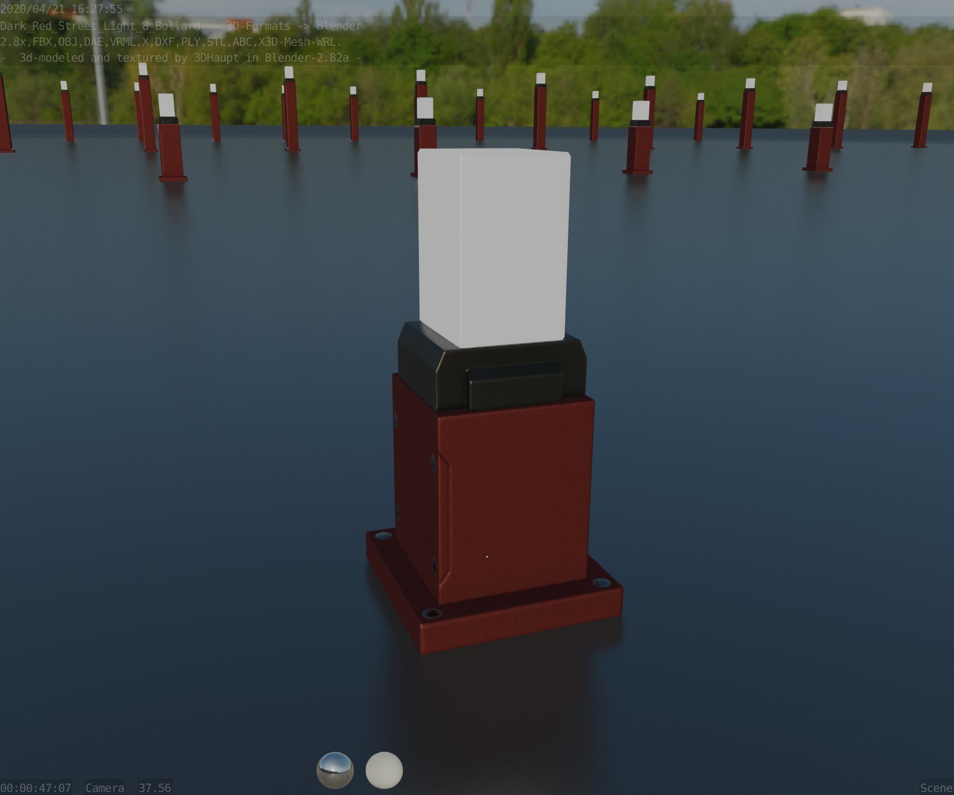 Street Light 8 Bollard 350mm Dark Red Version 3 Low-poly 3D model_44