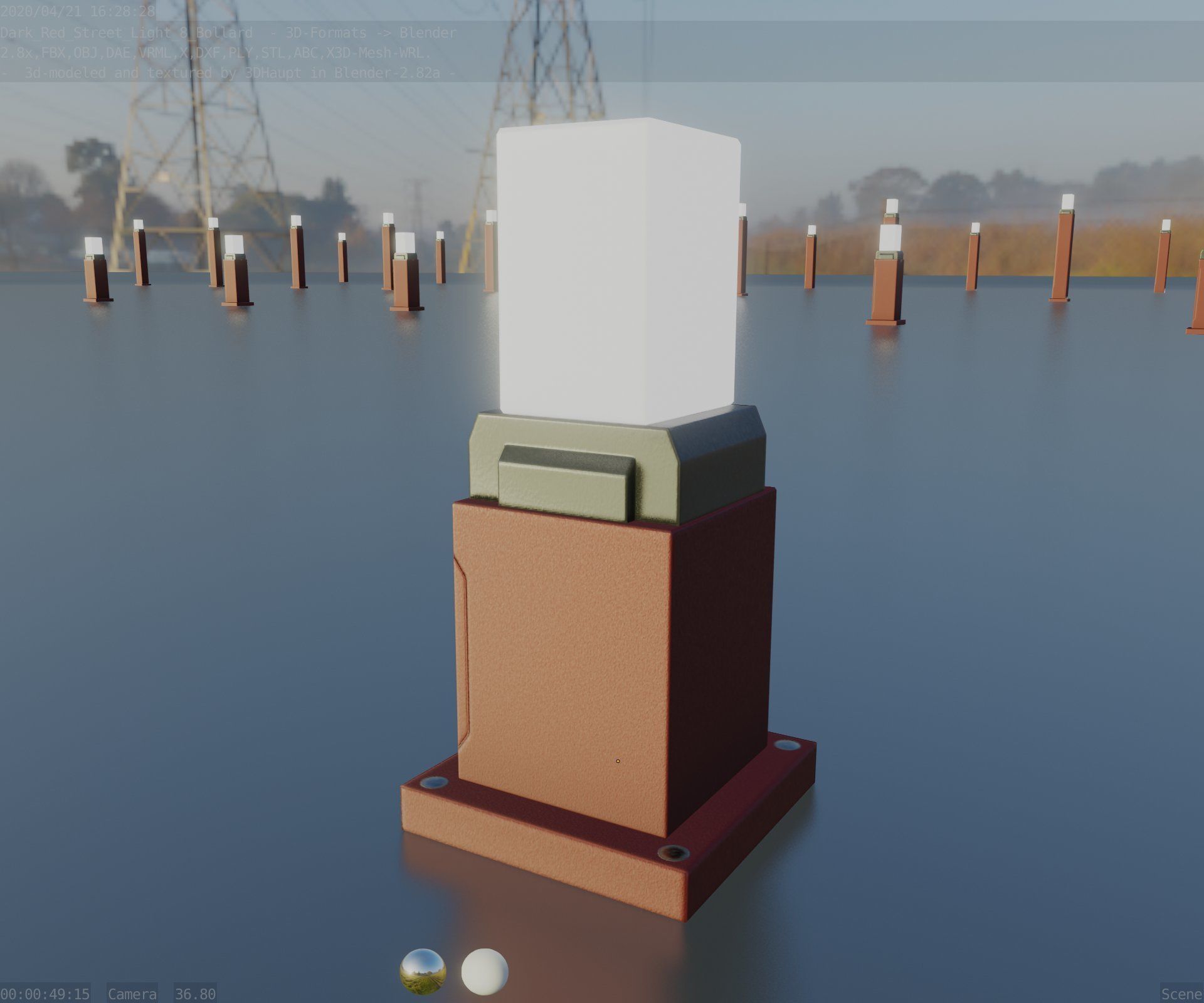 Street Light 8 Bollard 350mm Dark Red Version 3 Low-poly 3D model_100