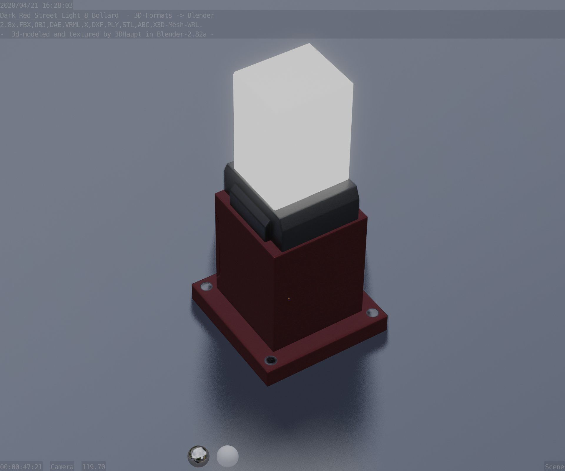 Street Light 8 Bollard 350mm Dark Red Version 3 Low-poly 3D model_58