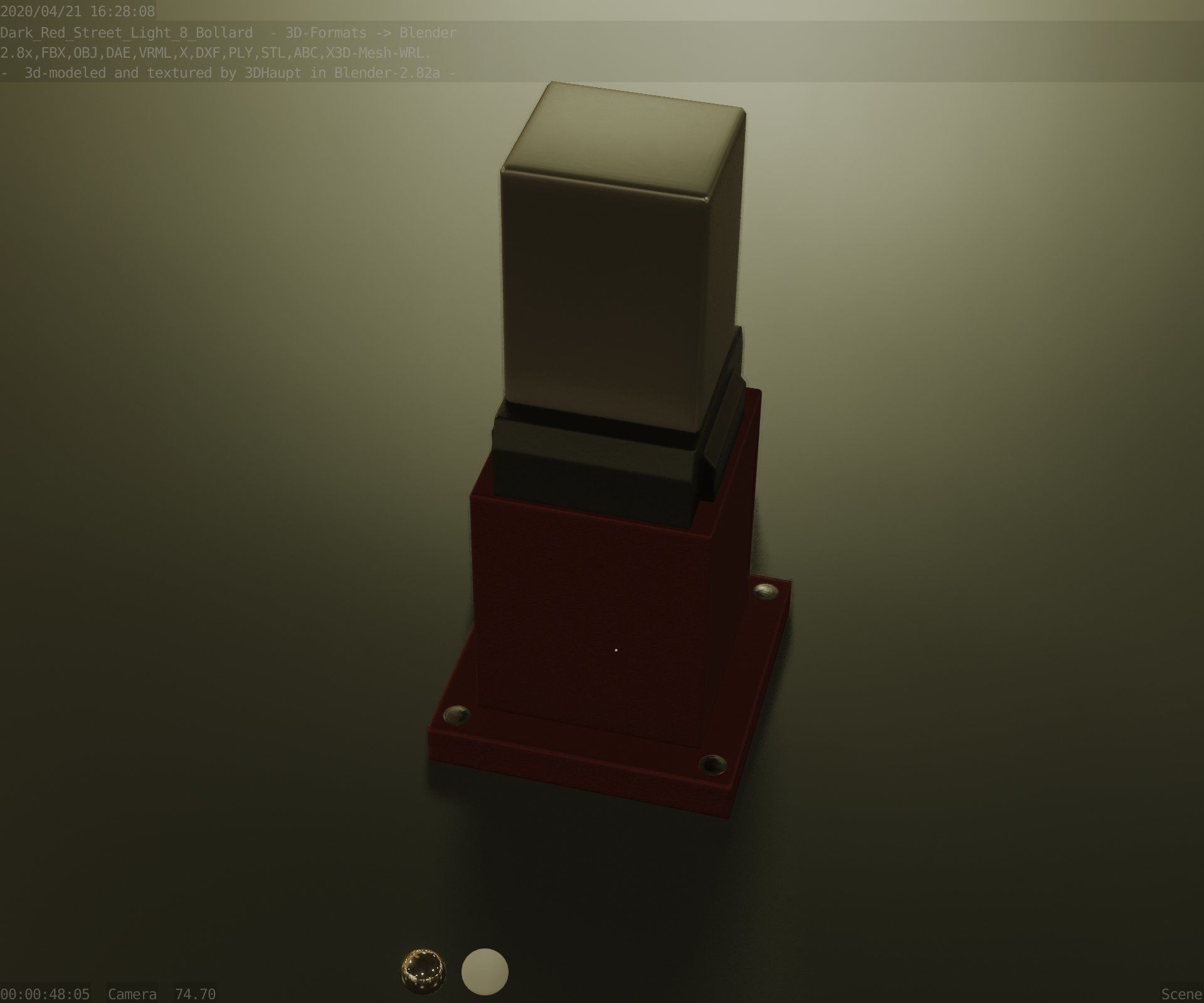 Street Light 8 Bollard 350mm Dark Red Version 3 Low-poly 3D model_66