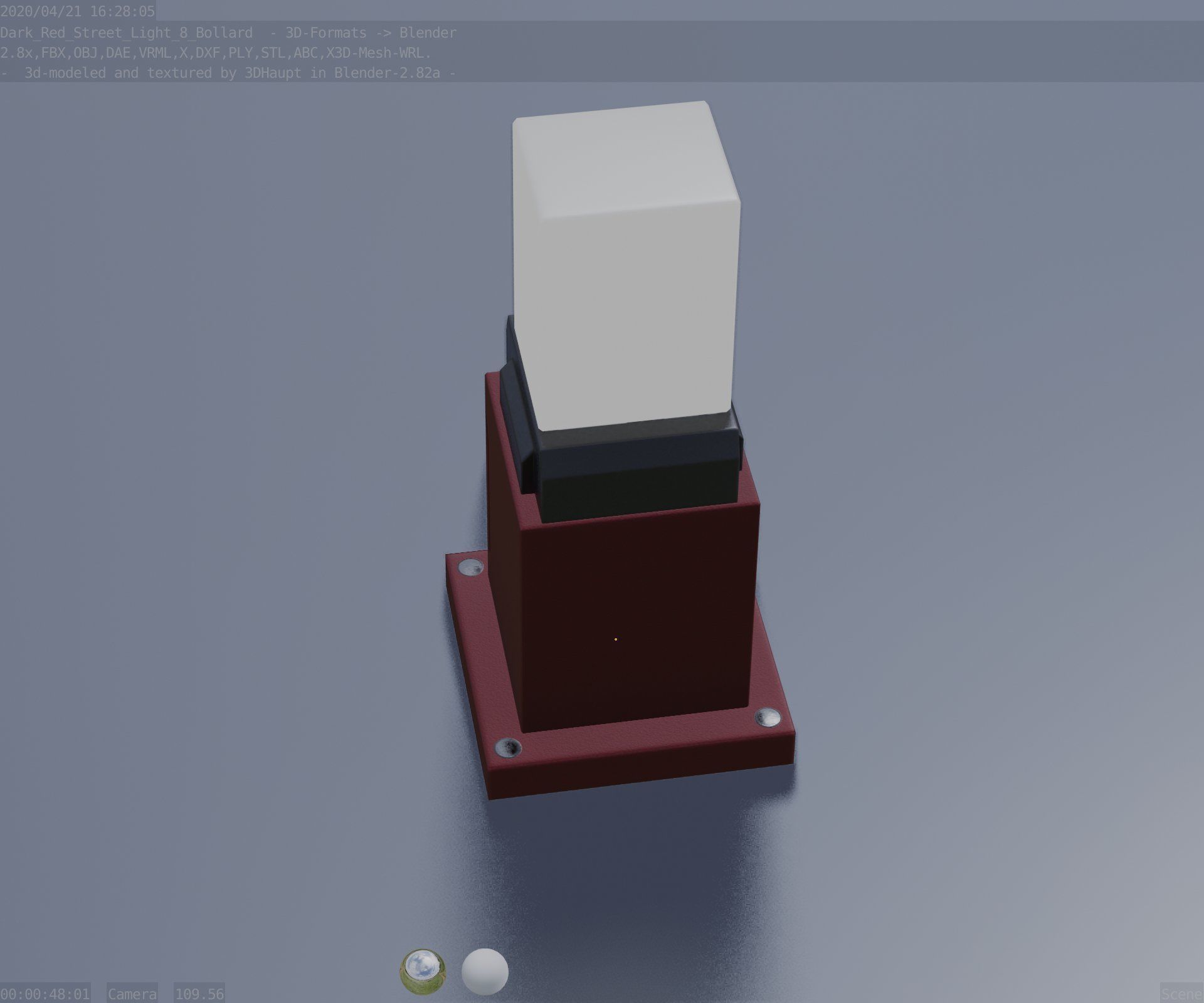 Street Light 8 Bollard 350mm Dark Red Version 3 Low-poly 3D model_62