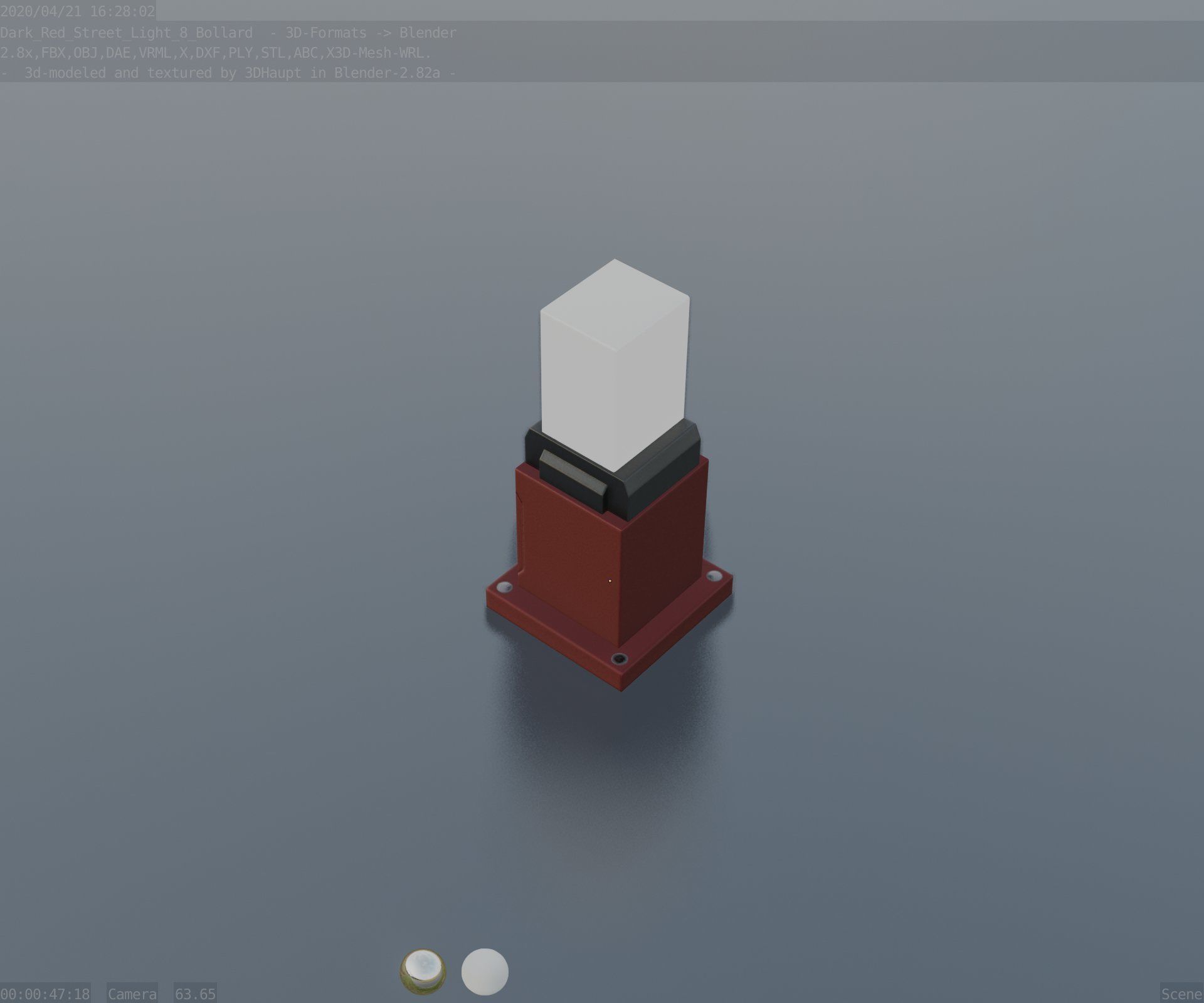 Street Light 8 Bollard 350mm Dark Red Version 3 Low-poly 3D model_55