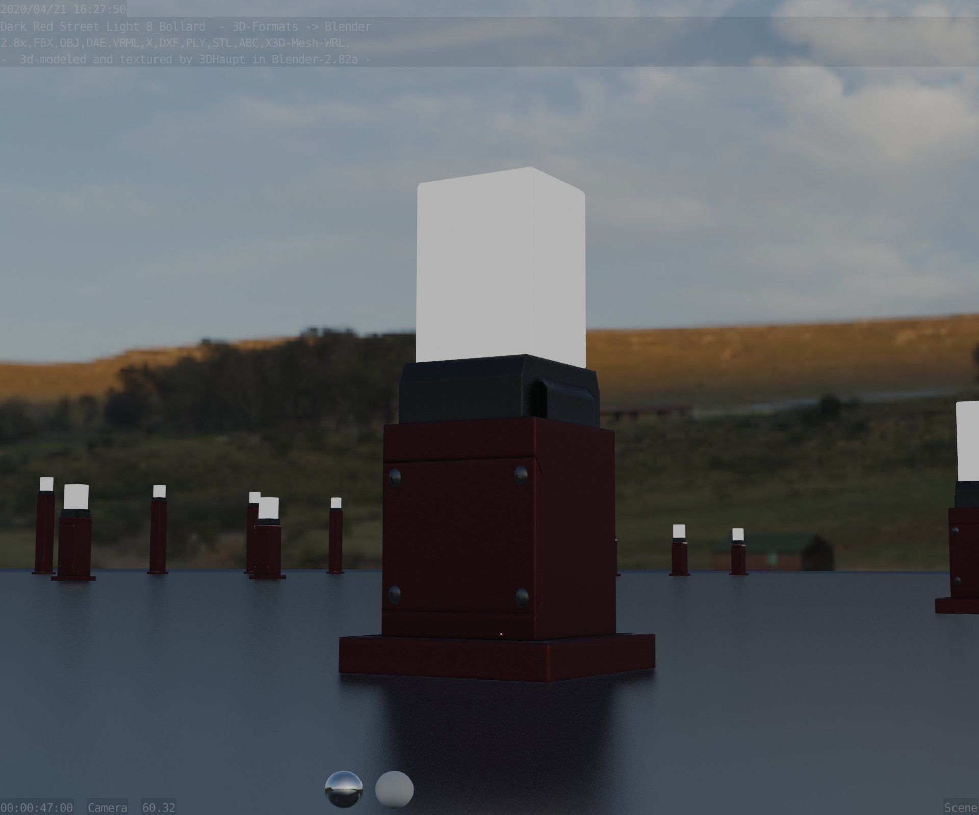 Street Light 8 Bollard 350mm Dark Red Version 3 Low-poly 3D model_37