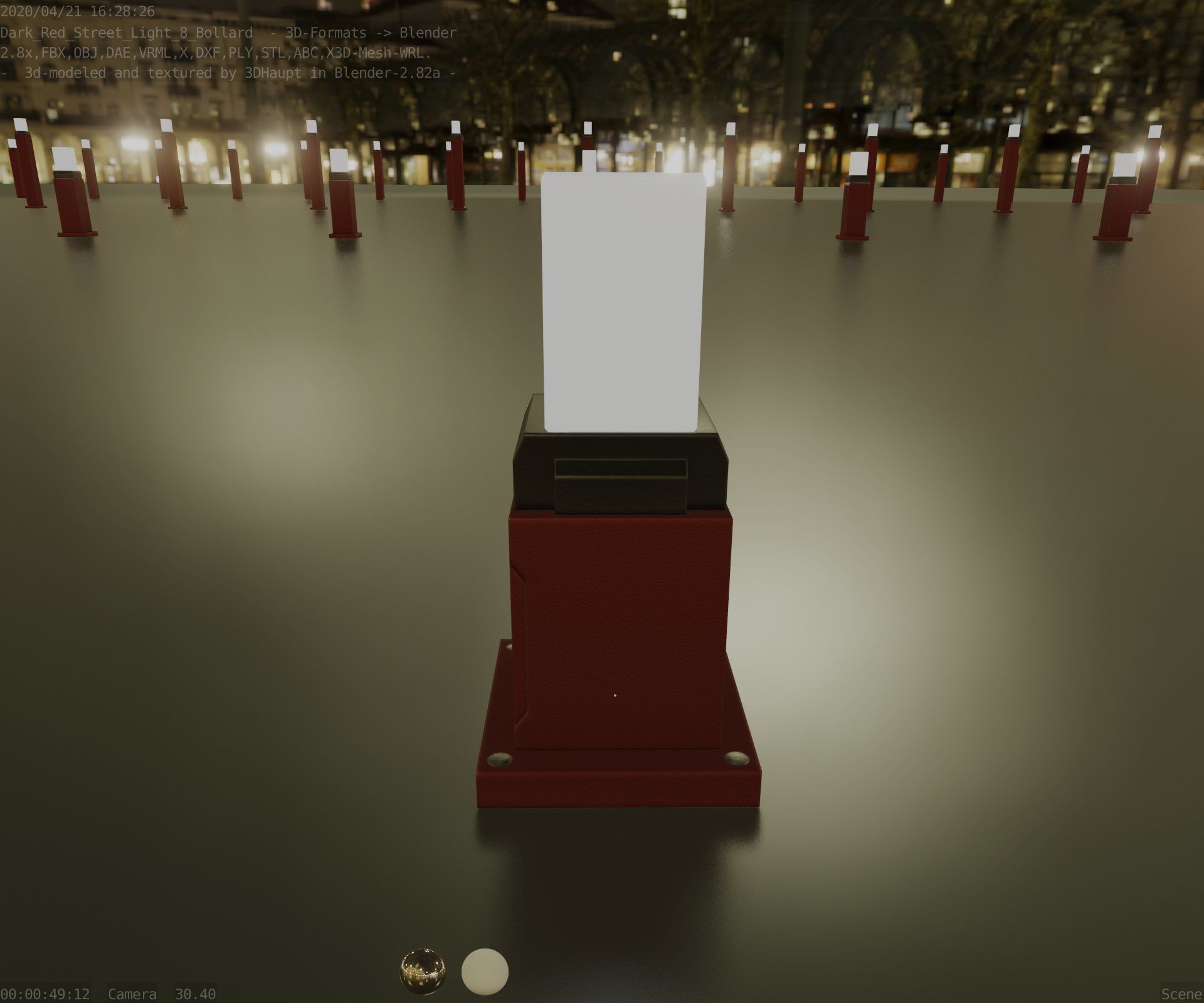 Street Light 8 Bollard 350mm Dark Red Version 3 Low-poly 3D model_97