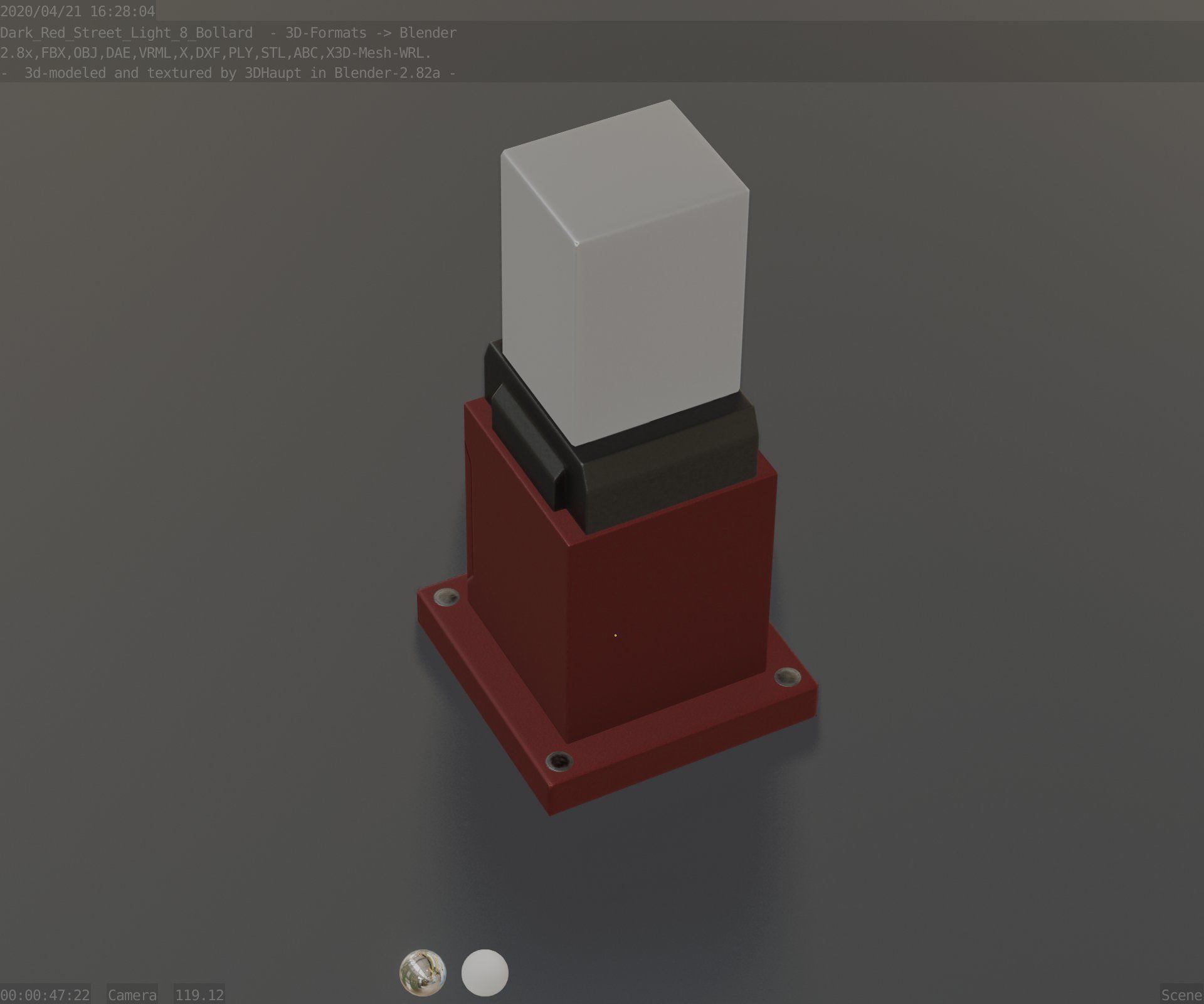 Street Light 8 Bollard 350mm Dark Red Version 3 Low-poly 3D model_59