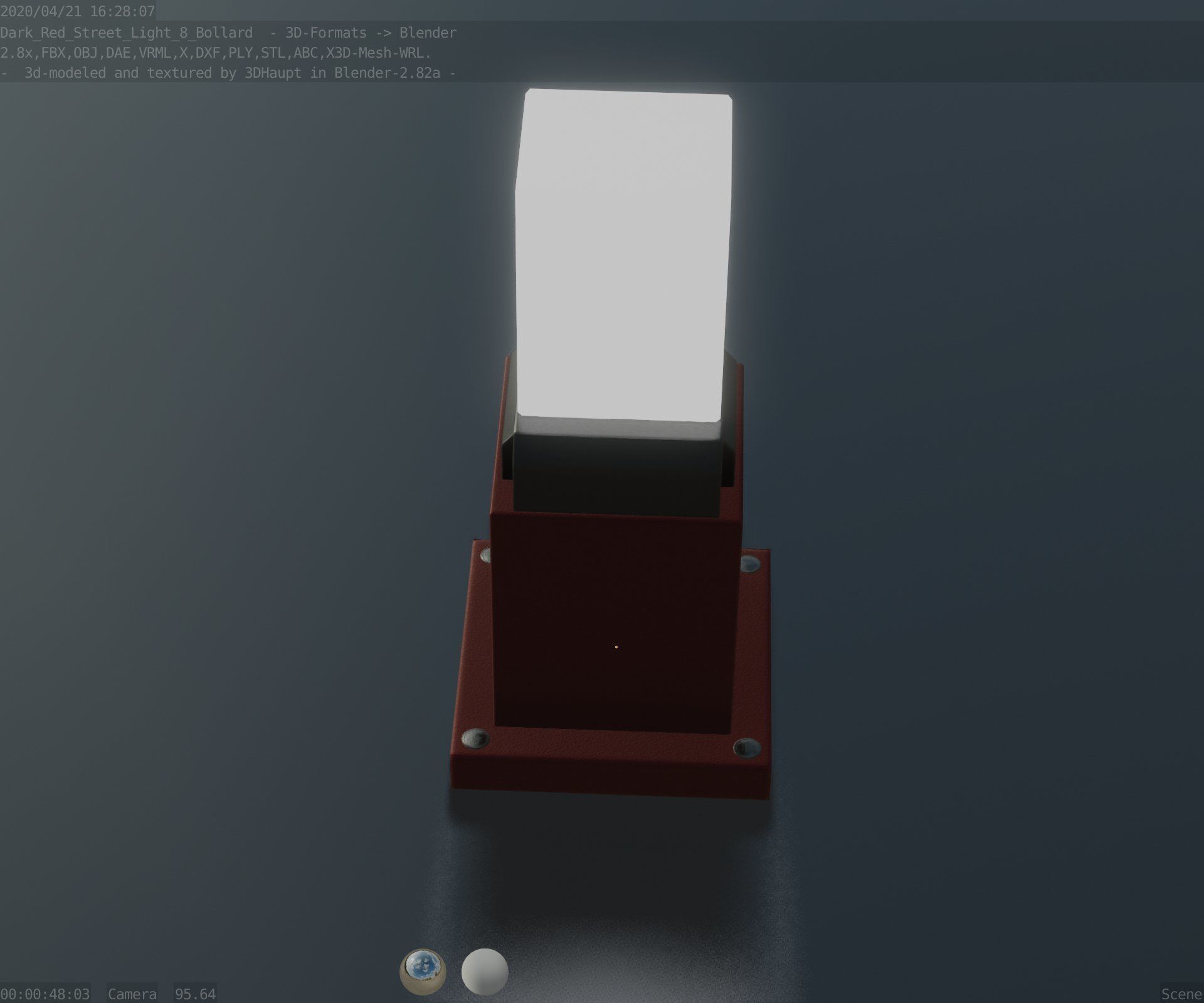 Street Light 8 Bollard 350mm Dark Red Version 3 Low-poly 3D model_64