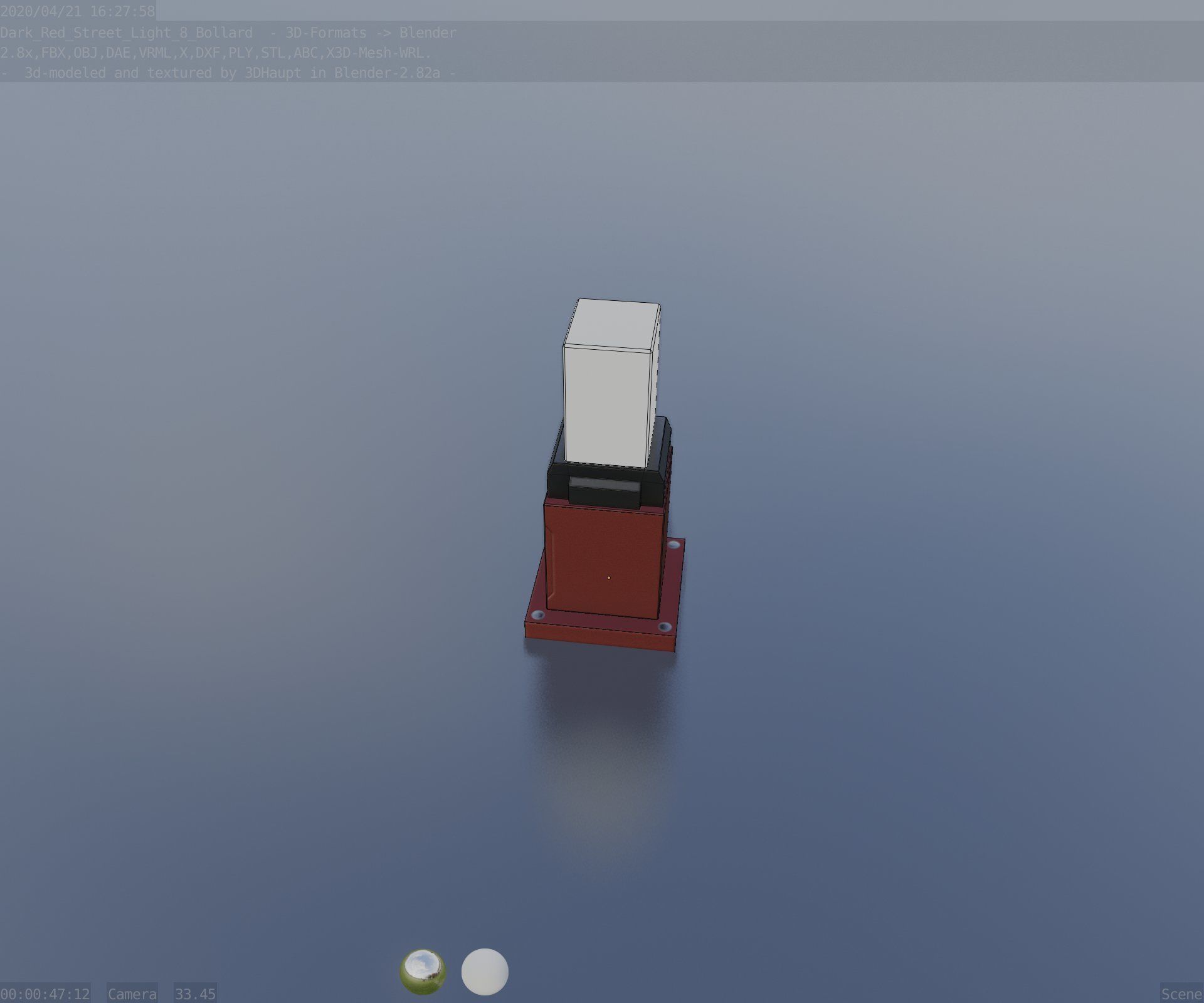 Street Light 8 Bollard 350mm Dark Red Version 3 Low-poly 3D model_49