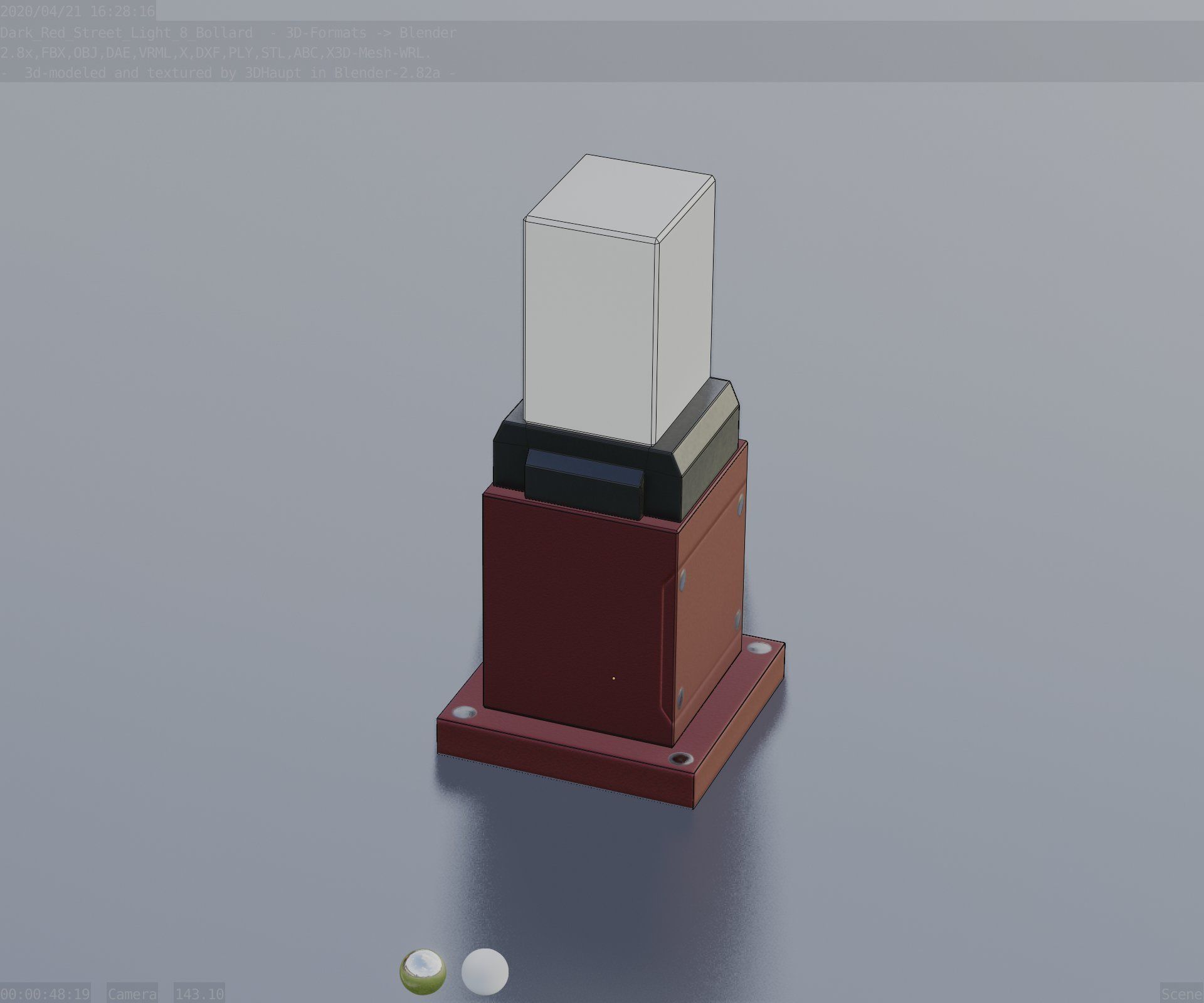 Street Light 8 Bollard 350mm Dark Red Version 3 Low-poly 3D model_80