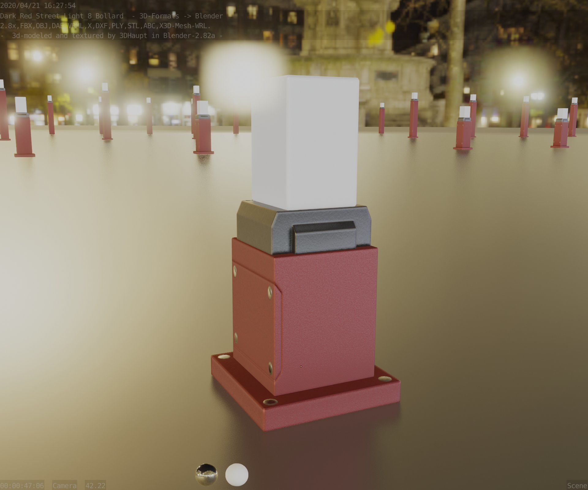 Street Light 8 Bollard 350mm Dark Red Version 3 Low-poly 3D model_43