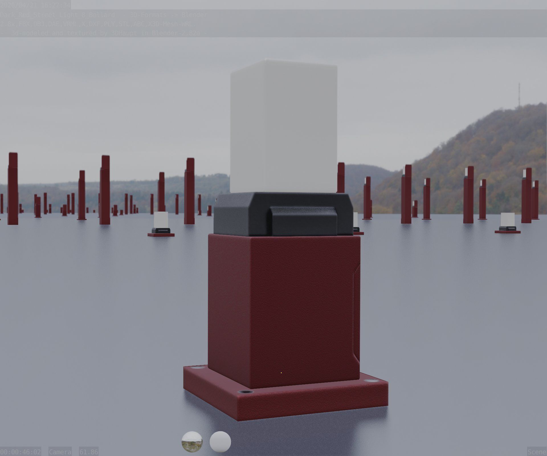 Street Light 8 Bollard 350mm Dark Red Version 3 Low-poly 3D model_15