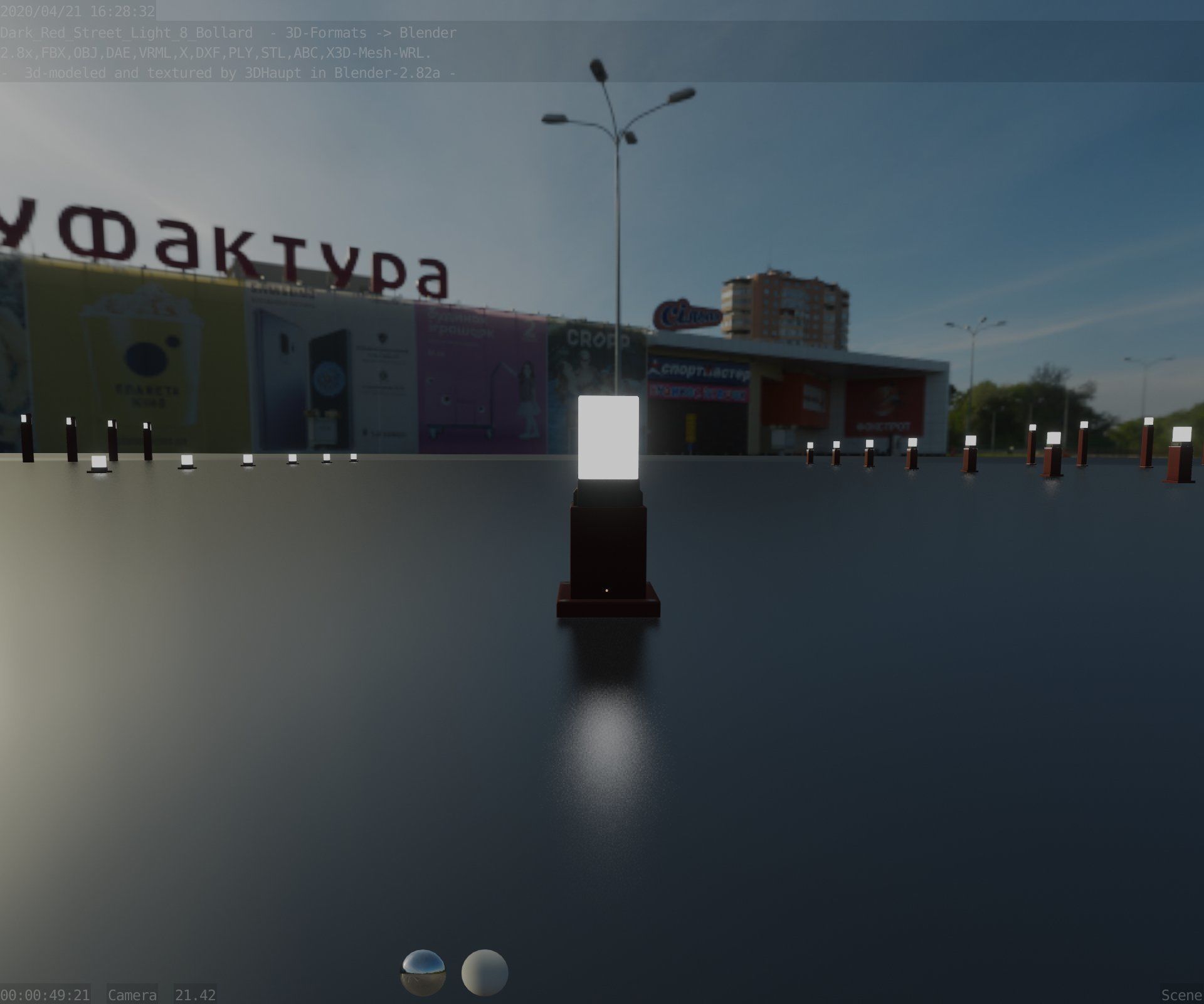 Street Light 8 Bollard 350mm Dark Red Version 3 Low-poly 3D model_5