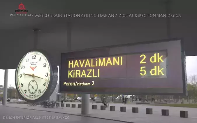  Train and Metro Station Clock Digital Signage Low-poly 3D model