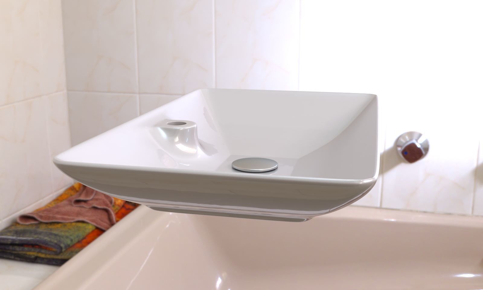 Washbasin bathroom sink with square shape 3D model_3