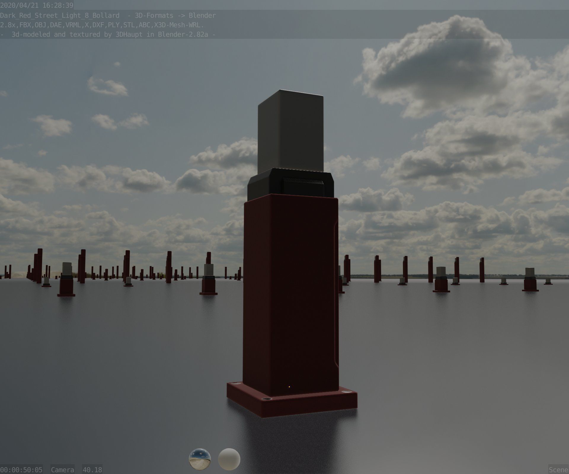 Street Light 8 Bollard 500mm Dark Red Version 3 Low-poly 3D model_21