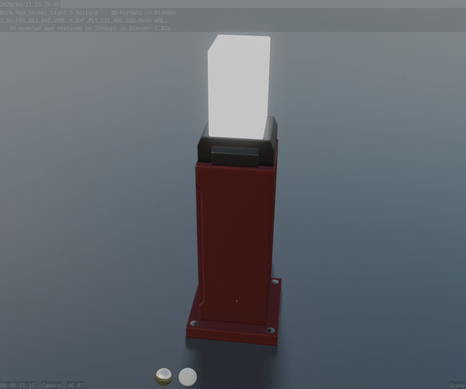 Street Light 8 Bollard 500mm Dark Red Version 3 Low-poly 3D model_39