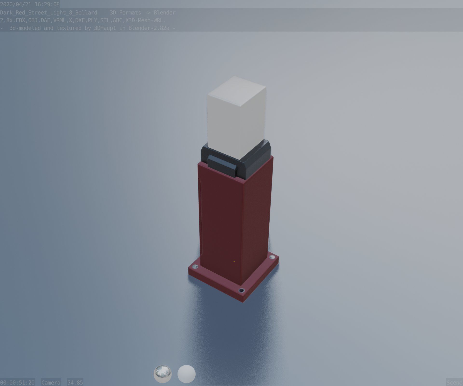 Street Light 8 Bollard 500mm Dark Red Version 3 Low-poly 3D model_44