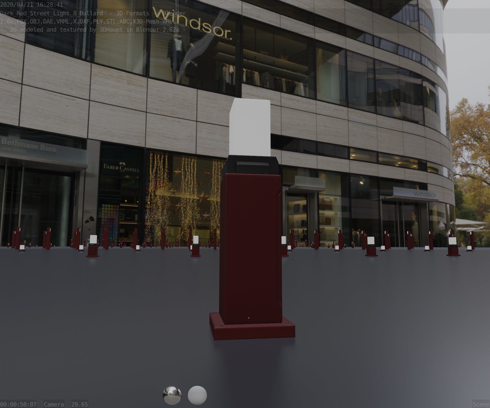 Street Light 8 Bollard 500mm Dark Red Version 3 Low-poly 3D model_23