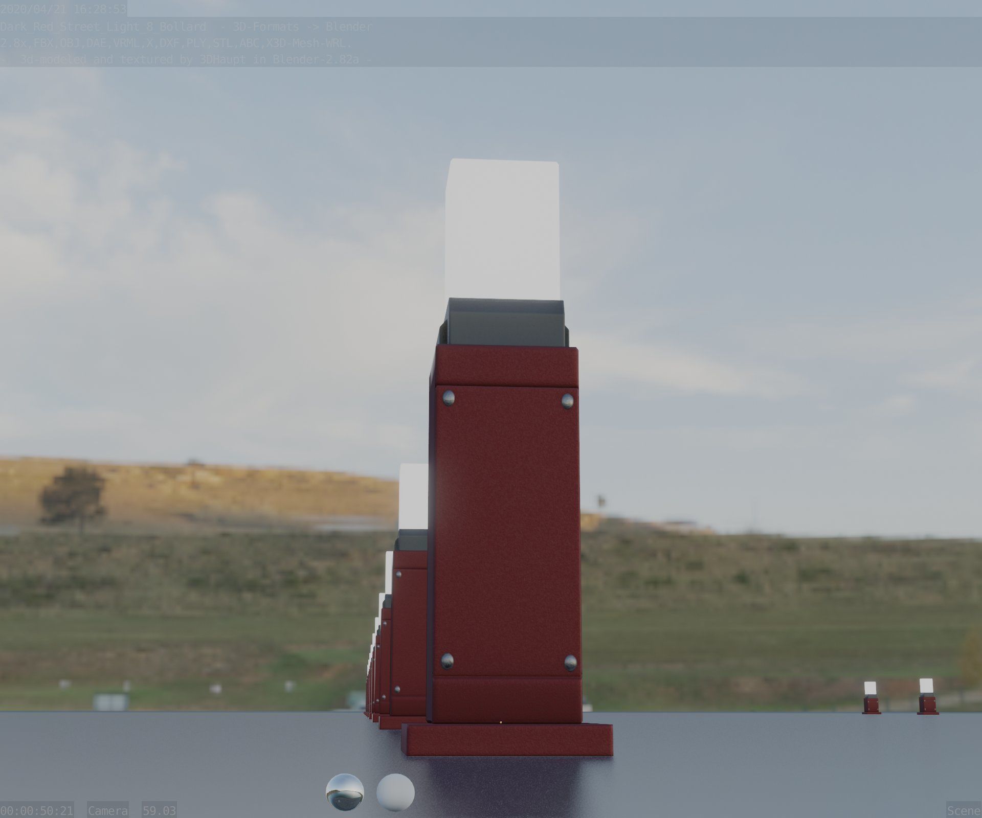 Street Light 8 Bollard 500mm Dark Red Version 3 Low-poly 3D model_8