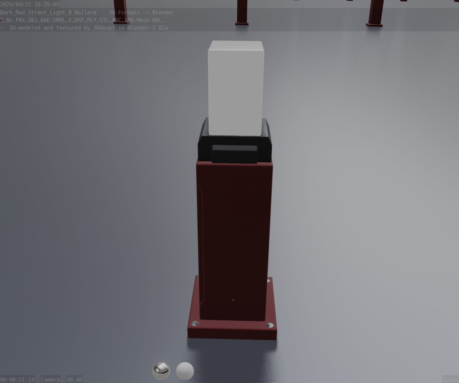 Street Light 8 Bollard 500mm Dark Red Version 3 Low-poly 3D model_38