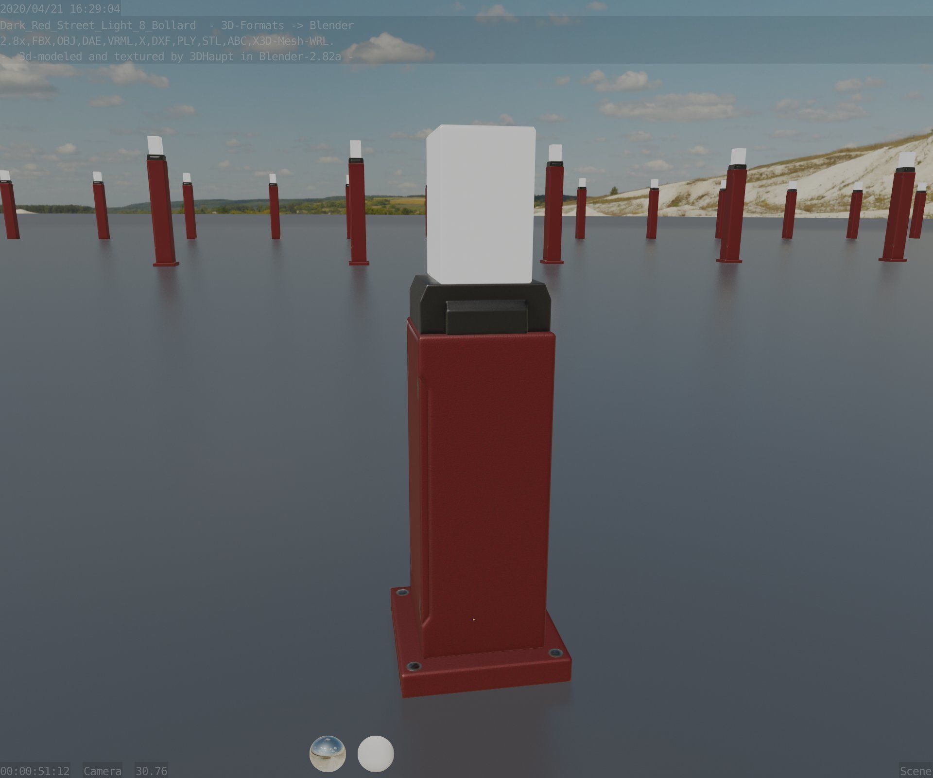 Street Light 8 Bollard 500mm Dark Red Version 3 Low-poly 3D model_36