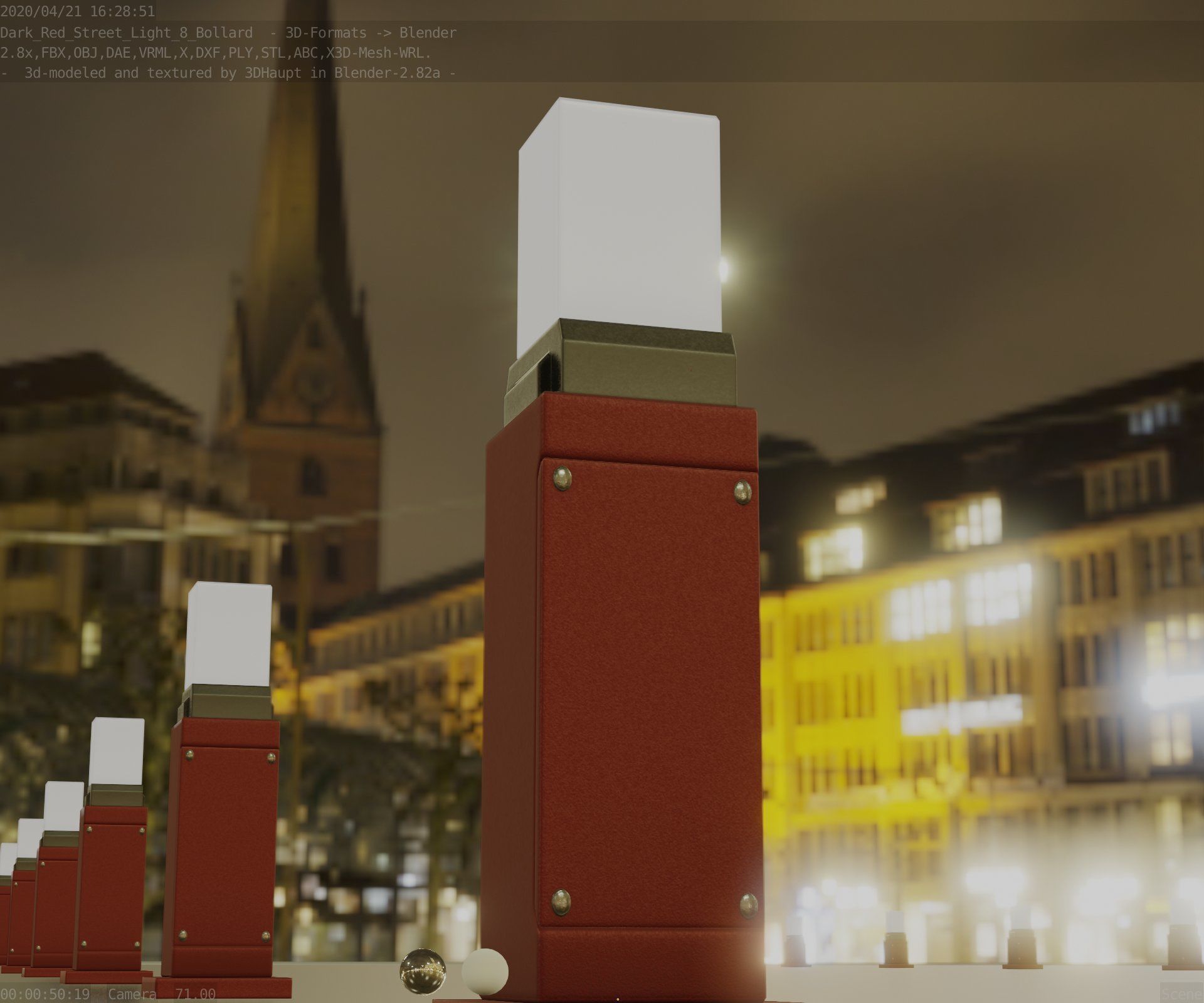 Street Light 8 Bollard 500mm Dark Red Version 3 Low-poly 3D model_6