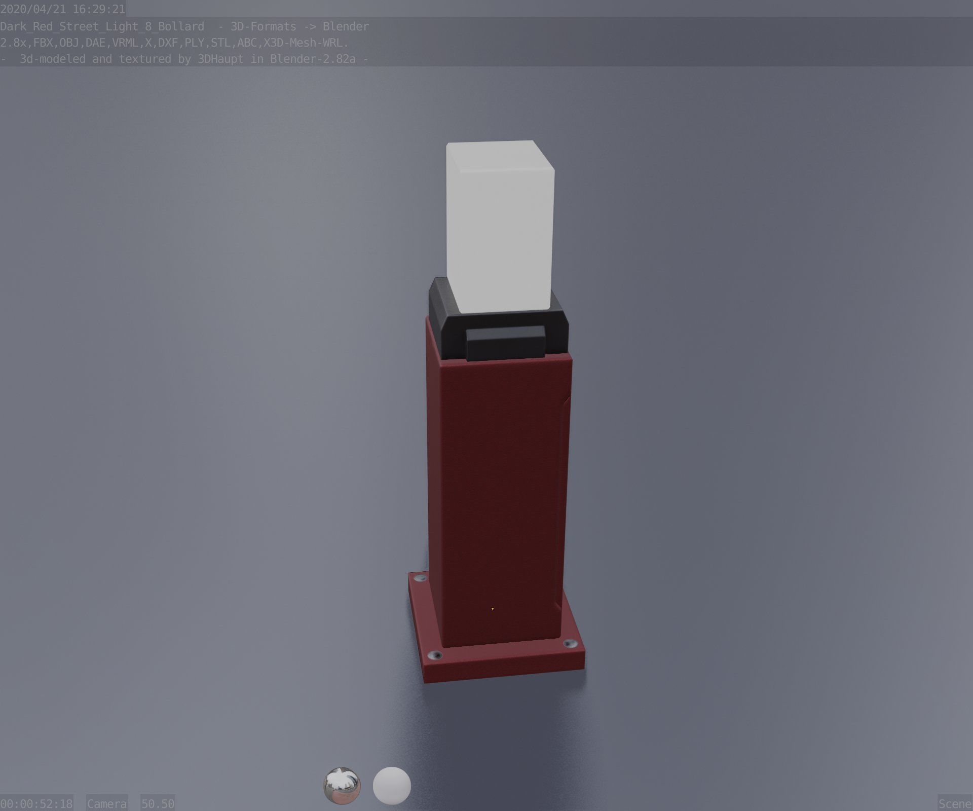 Street Light 8 Bollard 500mm Dark Red Version 3 Low-poly 3D model_66