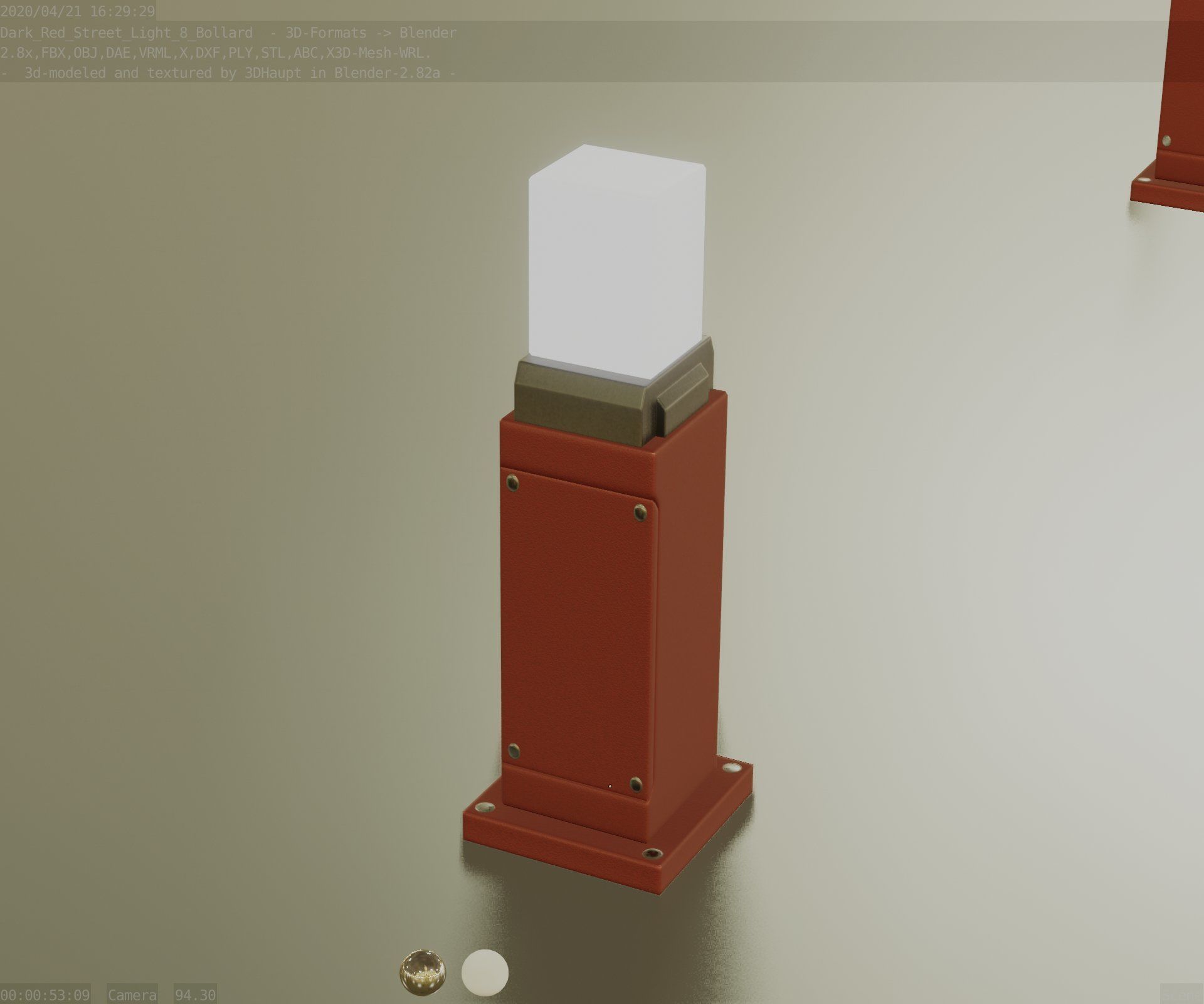 Street Light 8 Bollard 500mm Dark Red Version 3 Low-poly 3D model_81