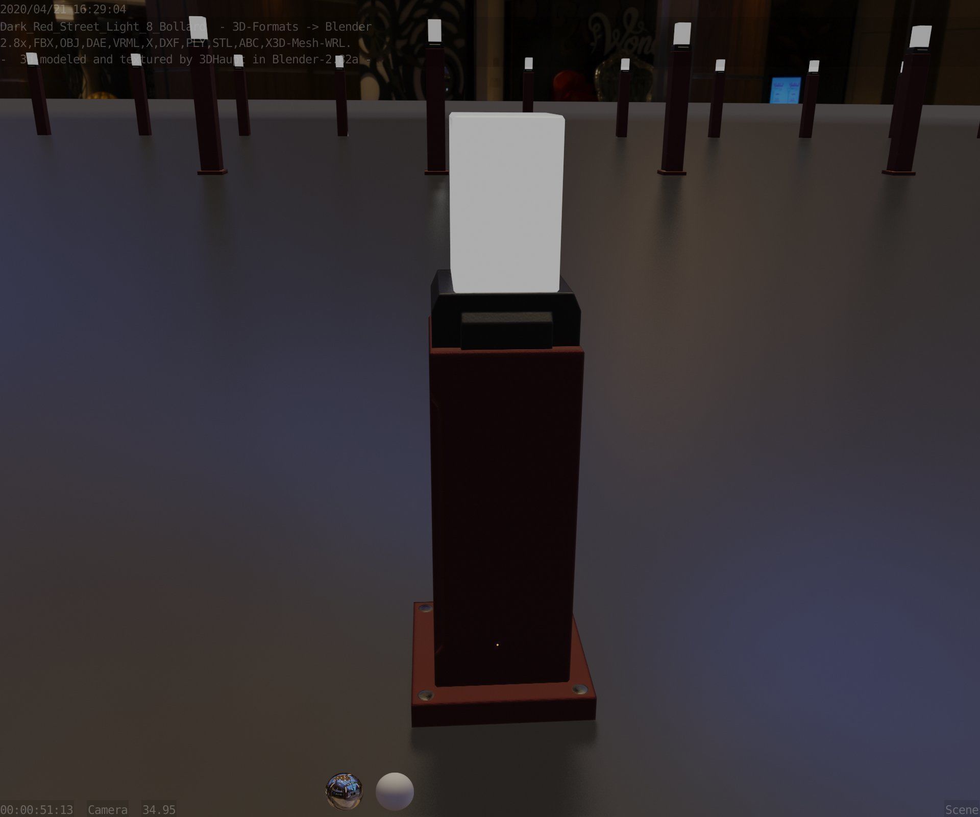 Street Light 8 Bollard 500mm Dark Red Version 3 Low-poly 3D model_37