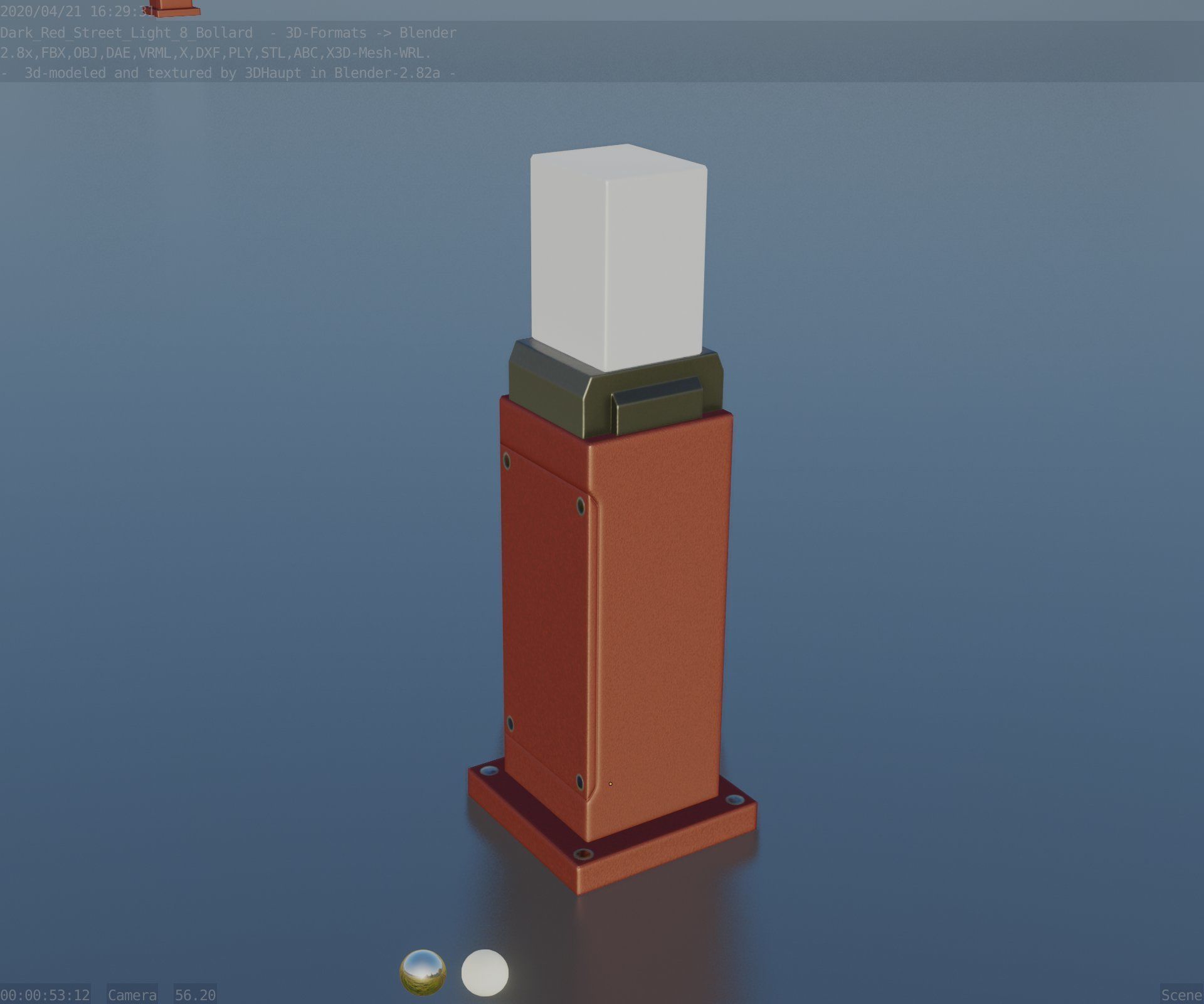 Street Light 8 Bollard 500mm Dark Red Version 3 Low-poly 3D model_84