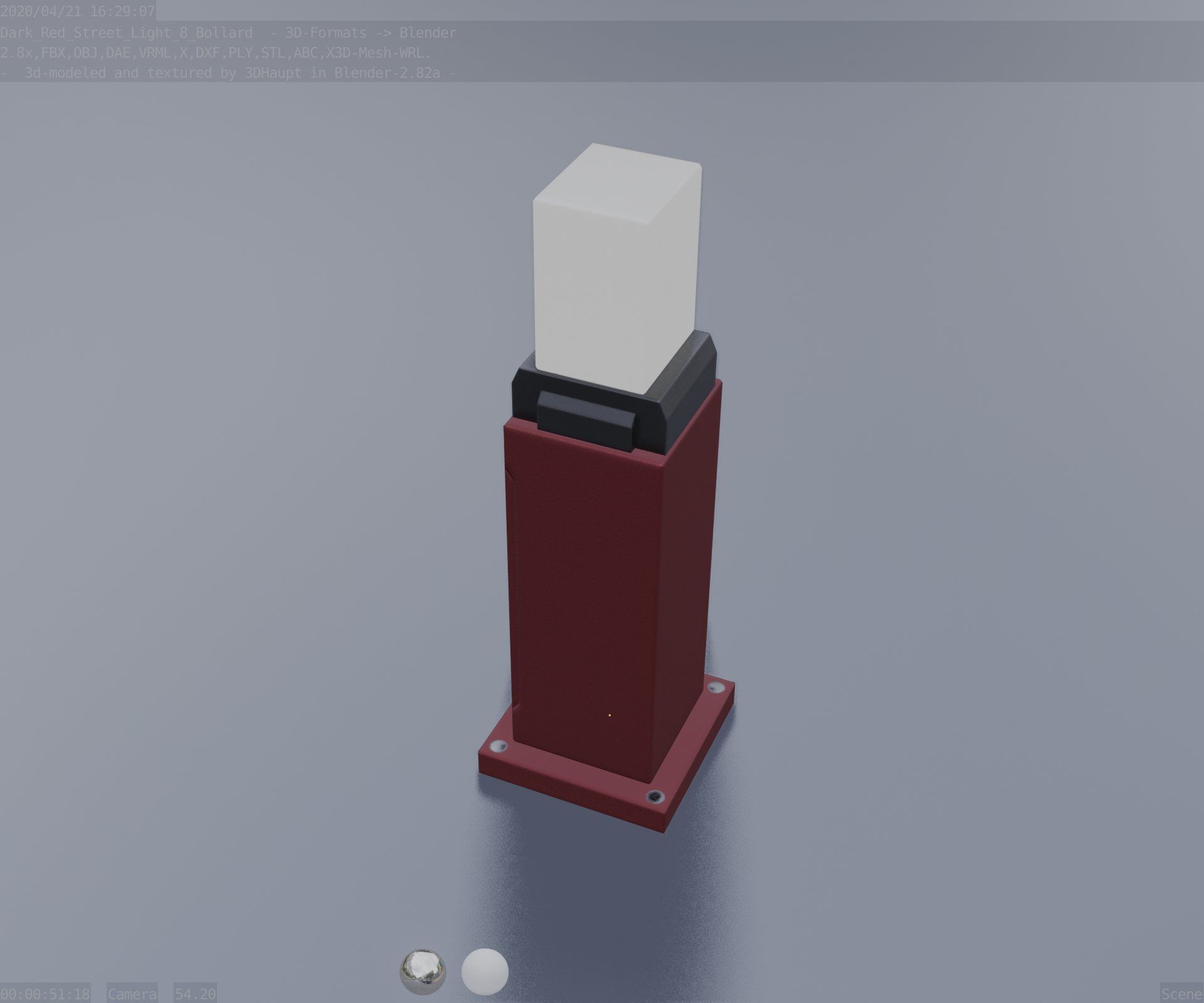 Street Light 8 Bollard 500mm Dark Red Version 3 Low-poly 3D model_42