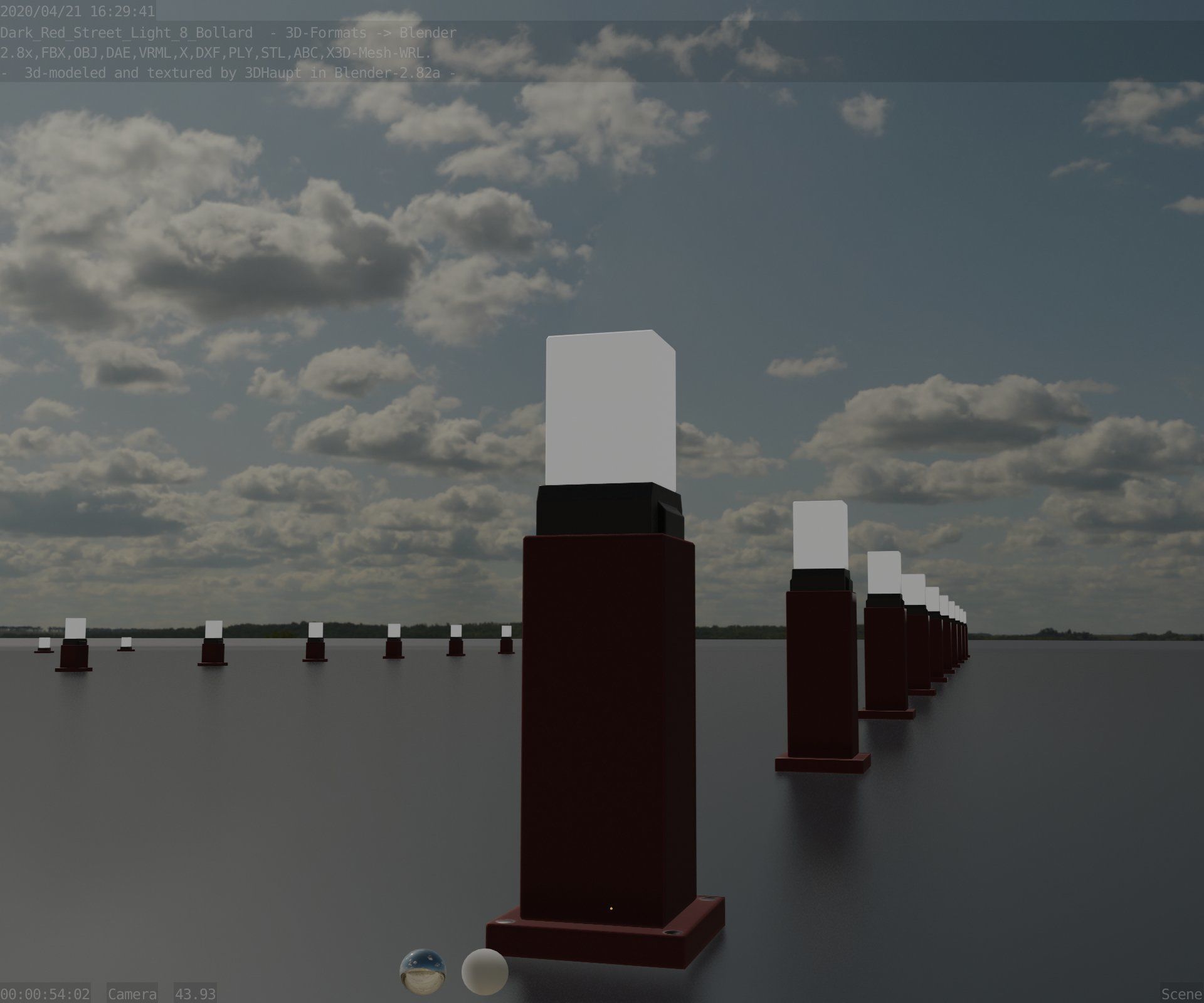 Street Light 8 Bollard 500mm Dark Red Version 3 Low-poly 3D model_98