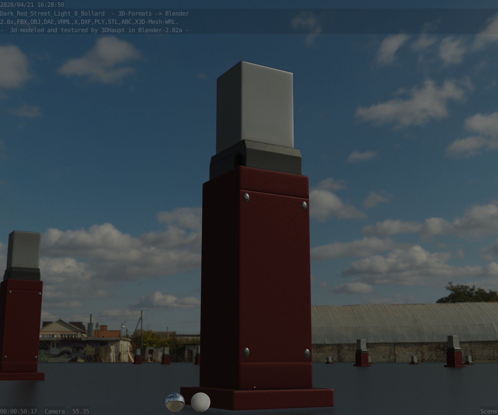 Street Light 8 Bollard 500mm Dark Red Version 3 Low-poly 3D model_4