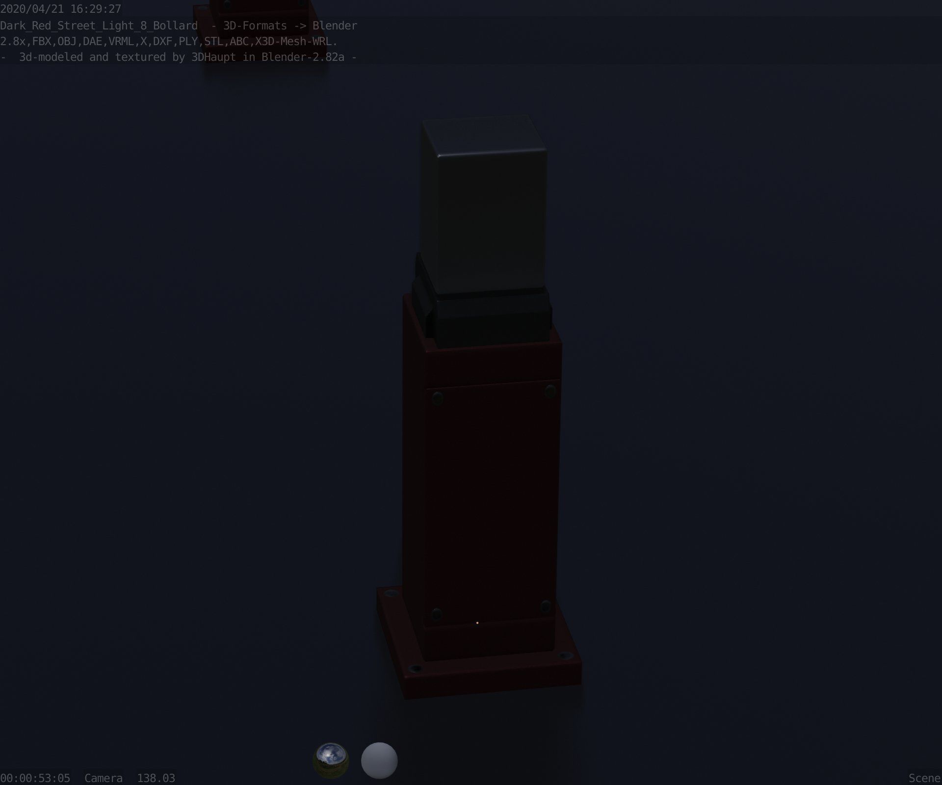 Street Light 8 Bollard 500mm Dark Red Version 3 Low-poly 3D model_77