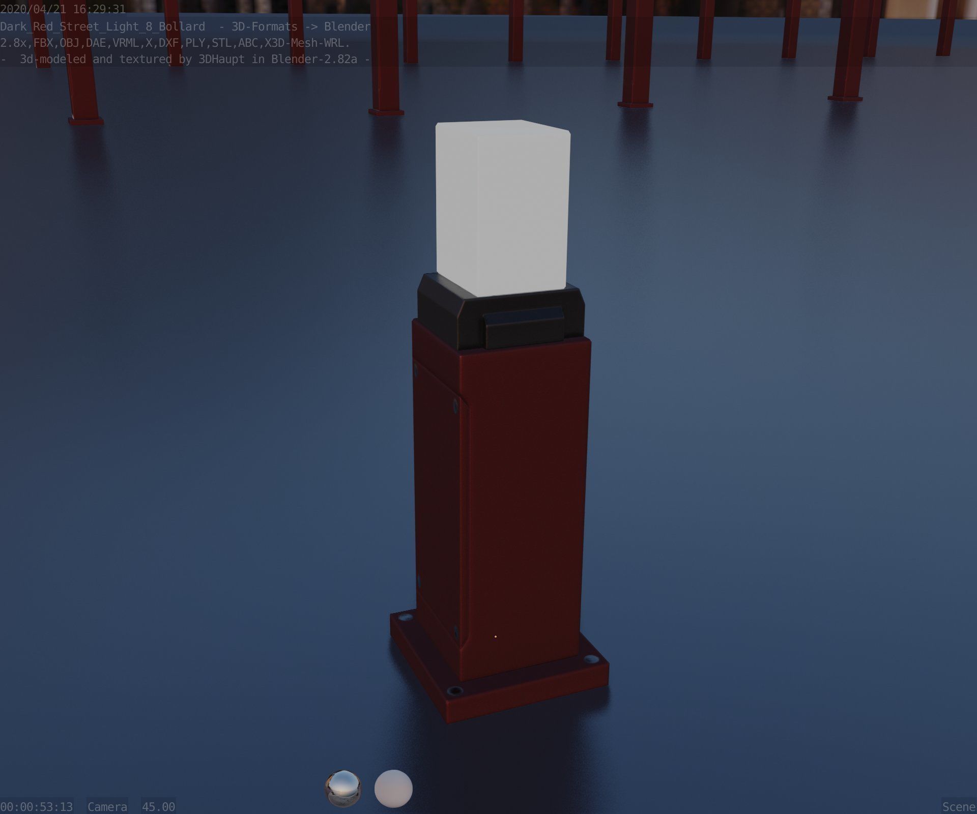 Street Light 8 Bollard 500mm Dark Red Version 3 Low-poly 3D model_85