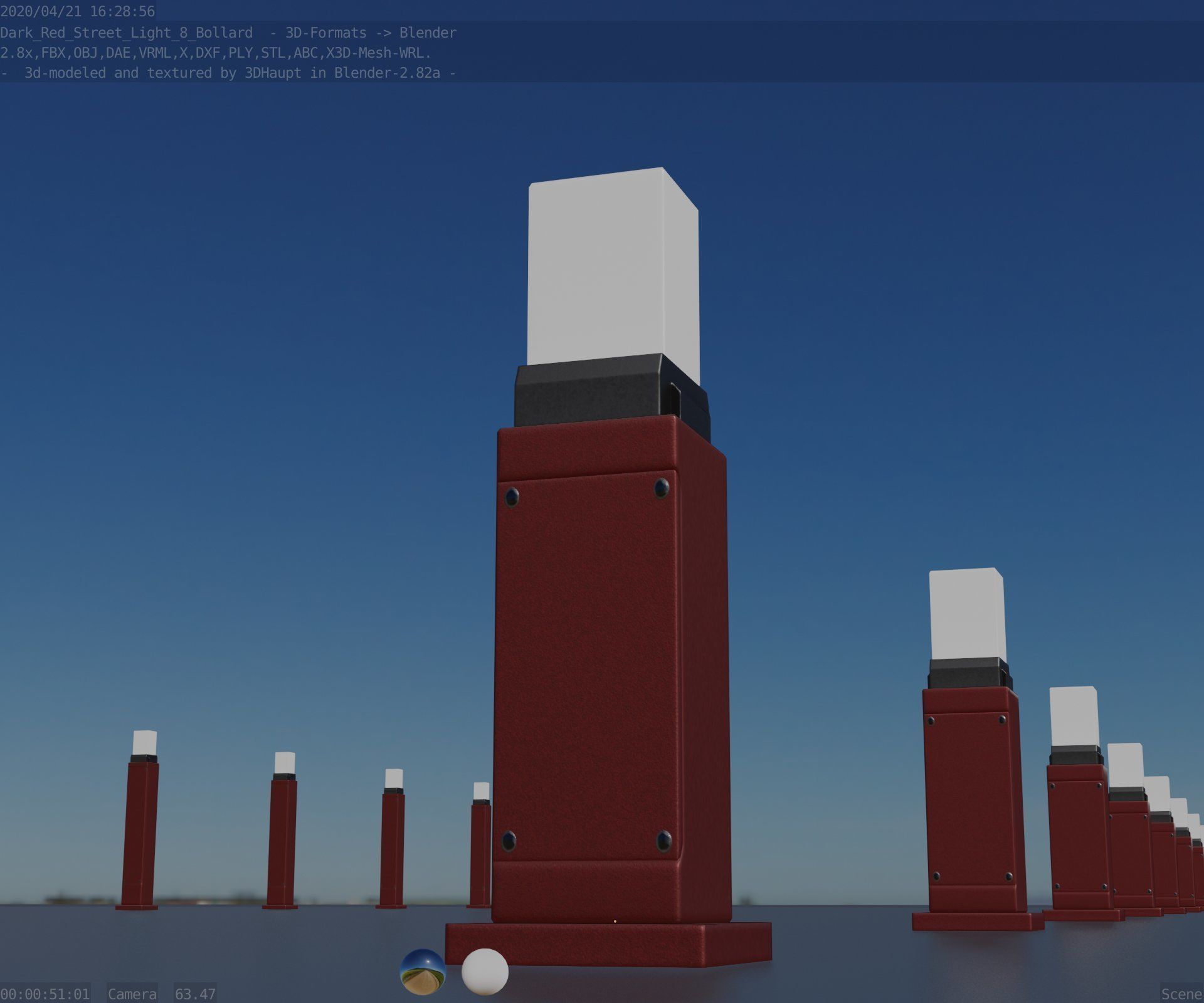 Street Light 8 Bollard 500mm Dark Red Version 3 Low-poly 3D model_12