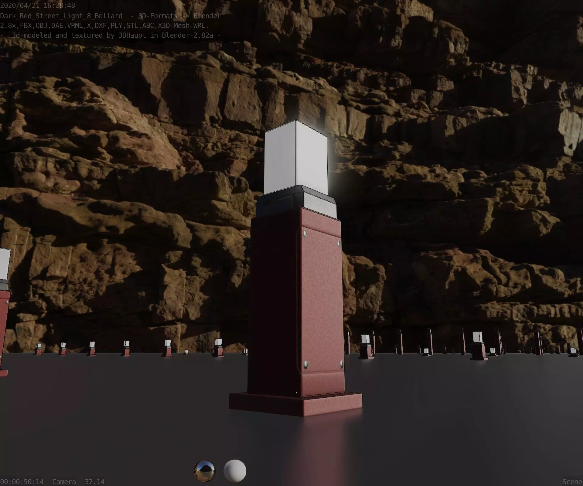 Street Light 8 Bollard 500mm Dark Red Version 3 Low-poly 3D model_0