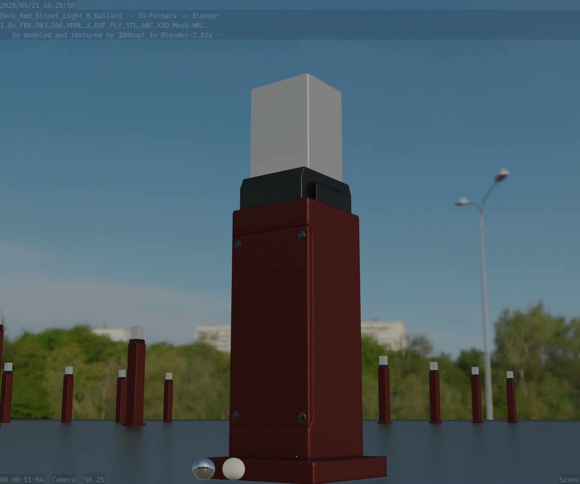 Street Light 8 Bollard 500mm Dark Red Version 3 Low-poly 3D model_15