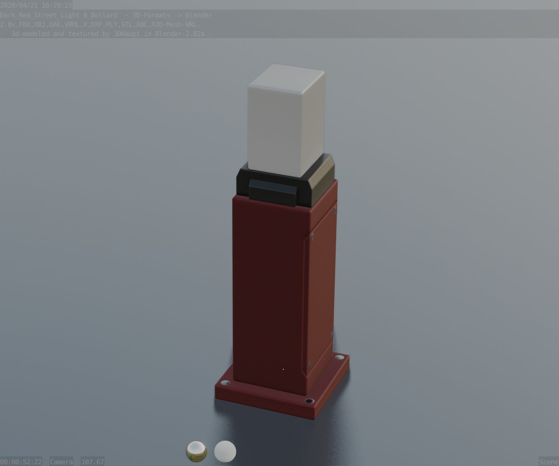Street Light 8 Bollard 500mm Dark Red Version 3 Low-poly 3D model_70