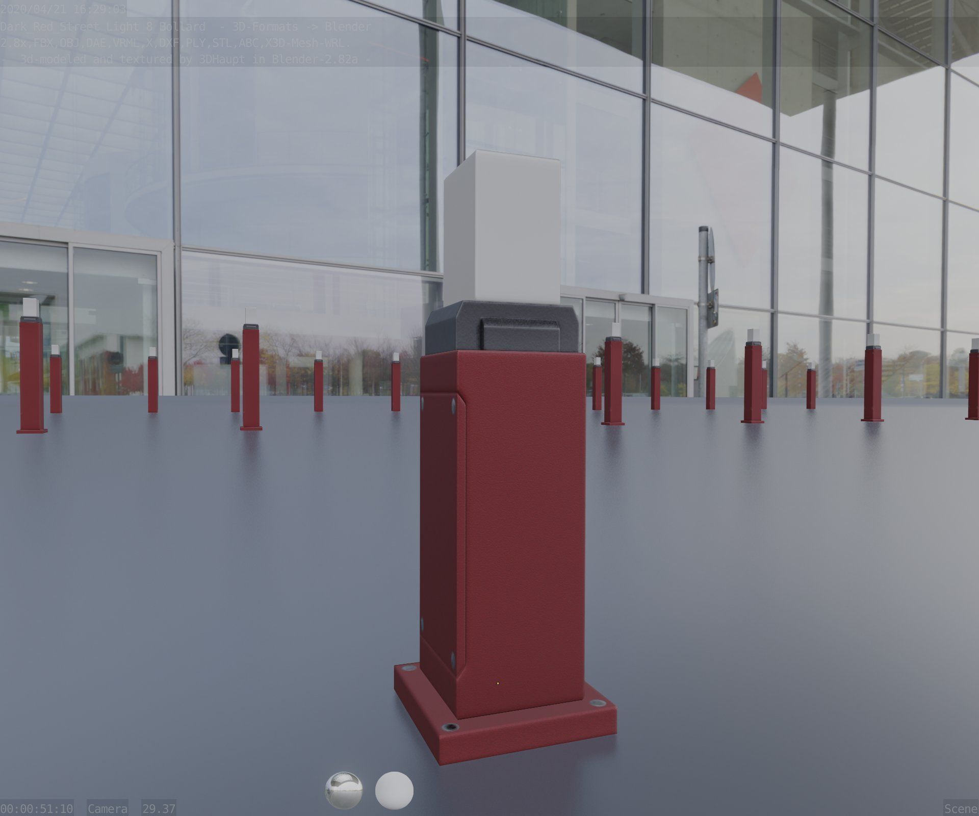 Street Light 8 Bollard 500mm Dark Red Version 3 Low-poly 3D model_34