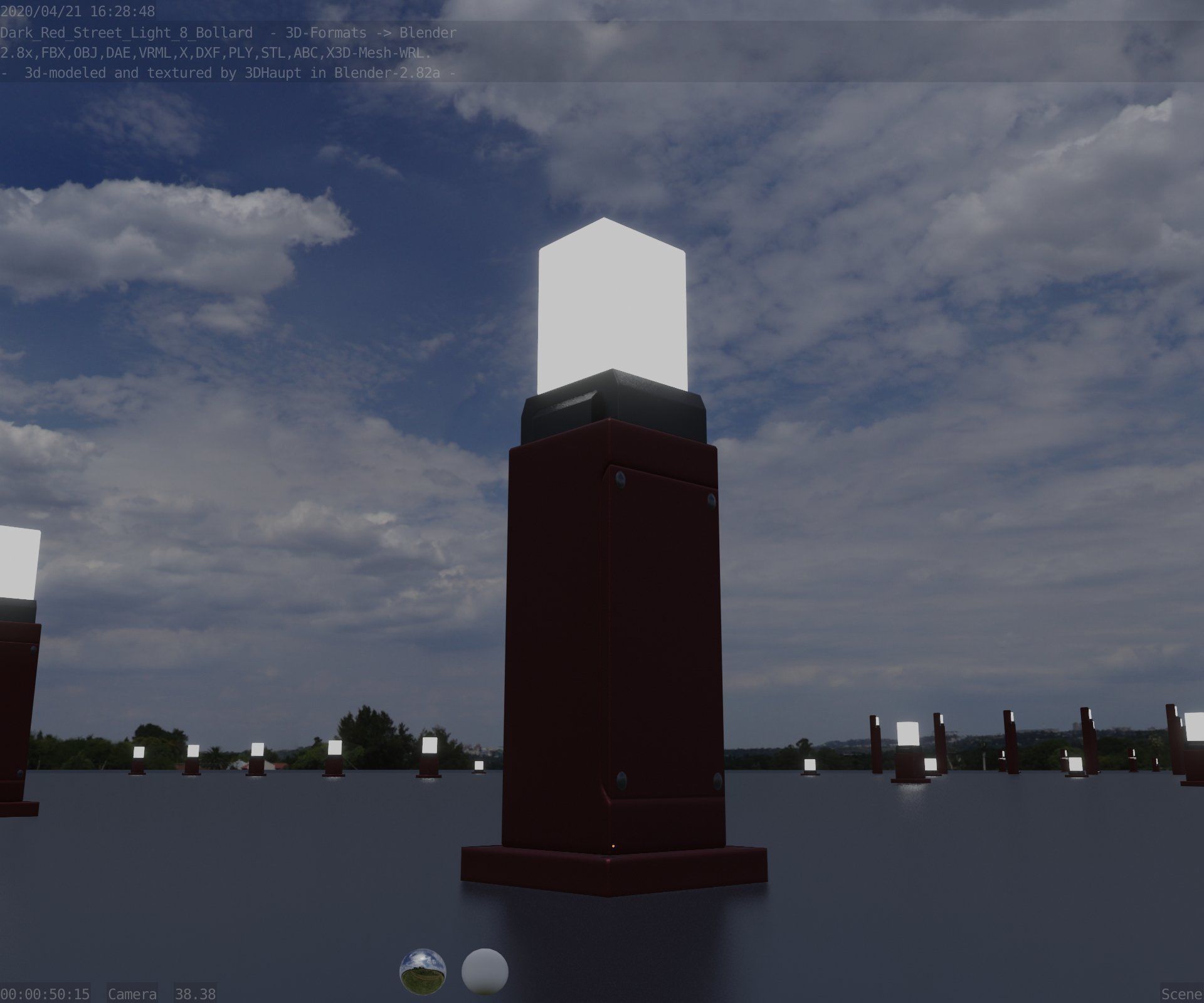 Street Light 8 Bollard 500mm Dark Red Version 3 Low-poly 3D model_2