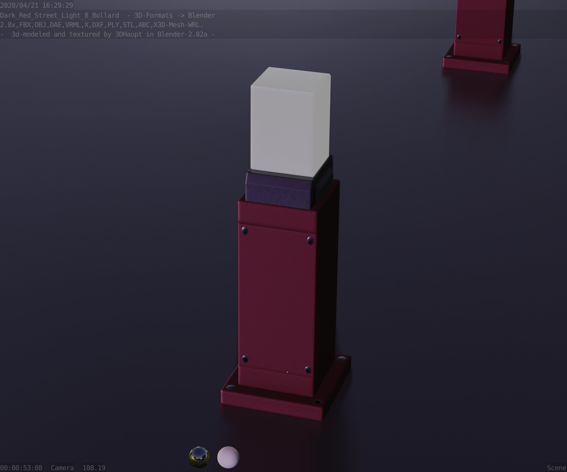 Street Light 8 Bollard 500mm Dark Red Version 3 Low-poly 3D model_80