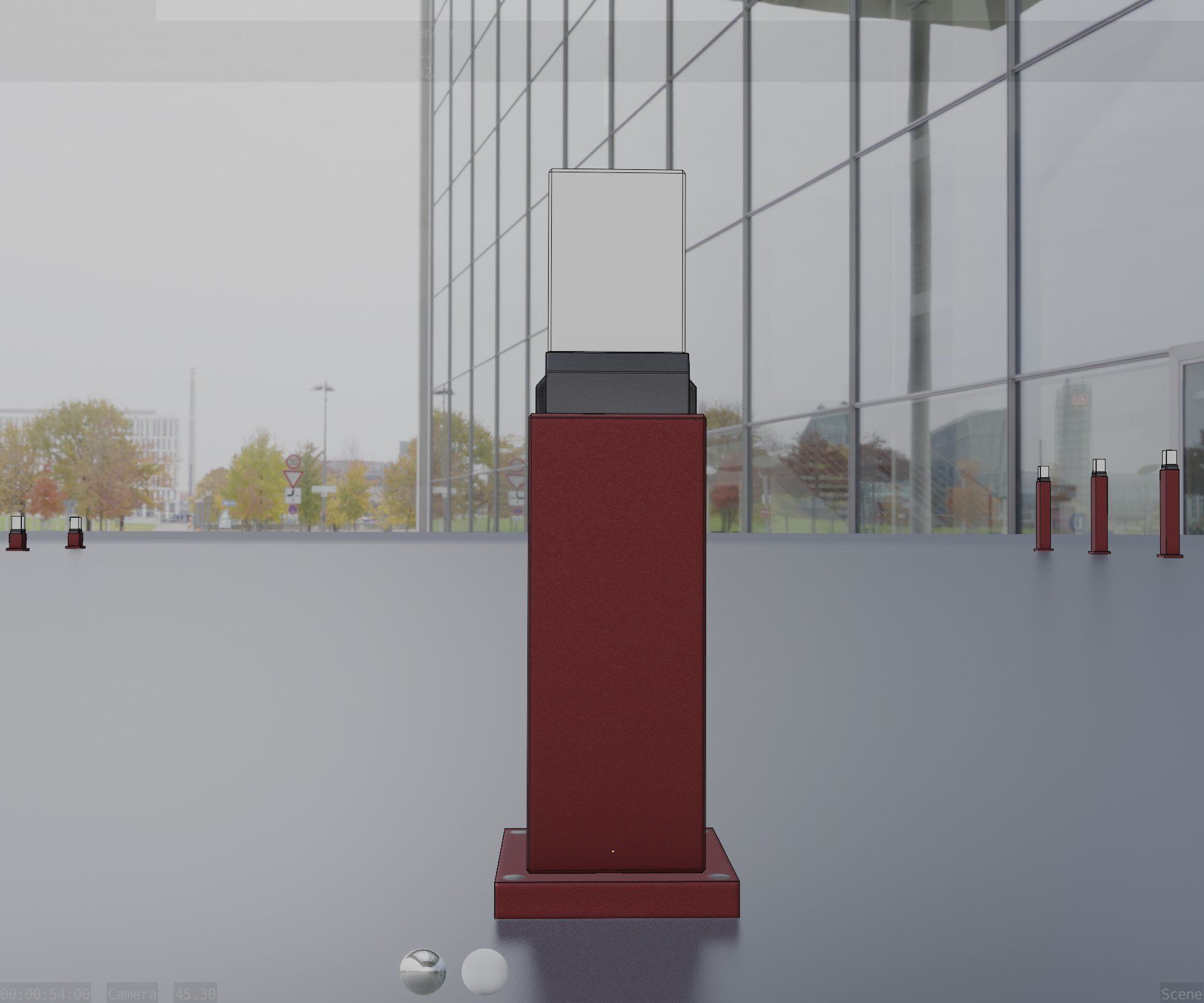Street Light 8 Bollard 500mm Dark Red Version 3 Low-poly 3D model_96