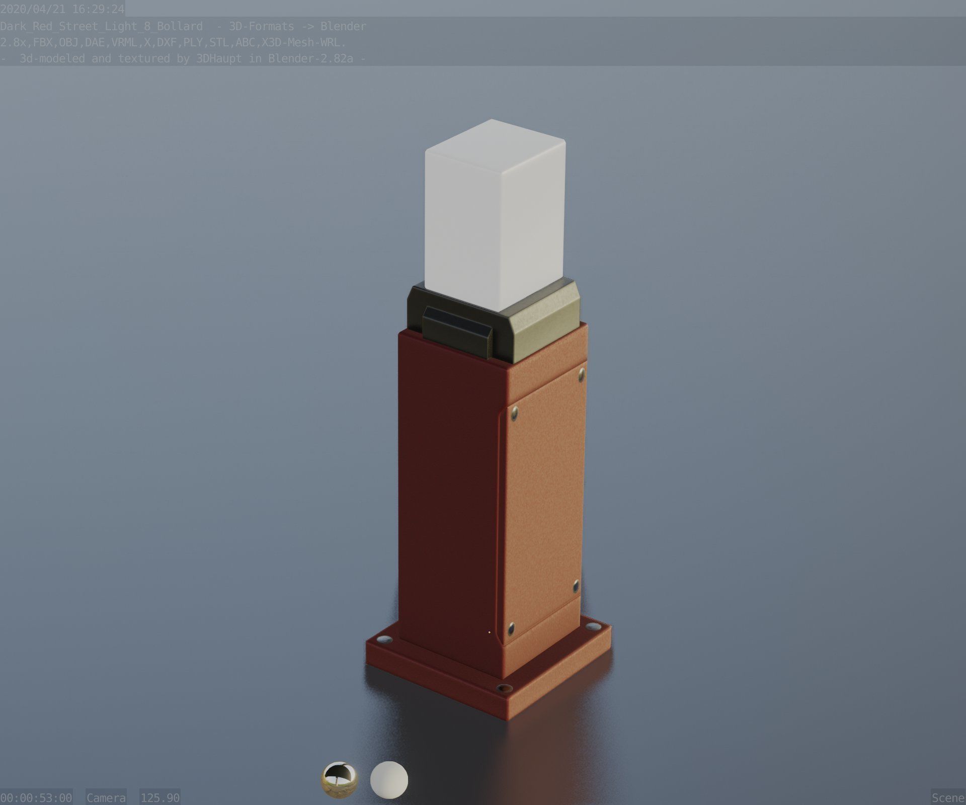 Street Light 8 Bollard 500mm Dark Red Version 3 Low-poly 3D model_72