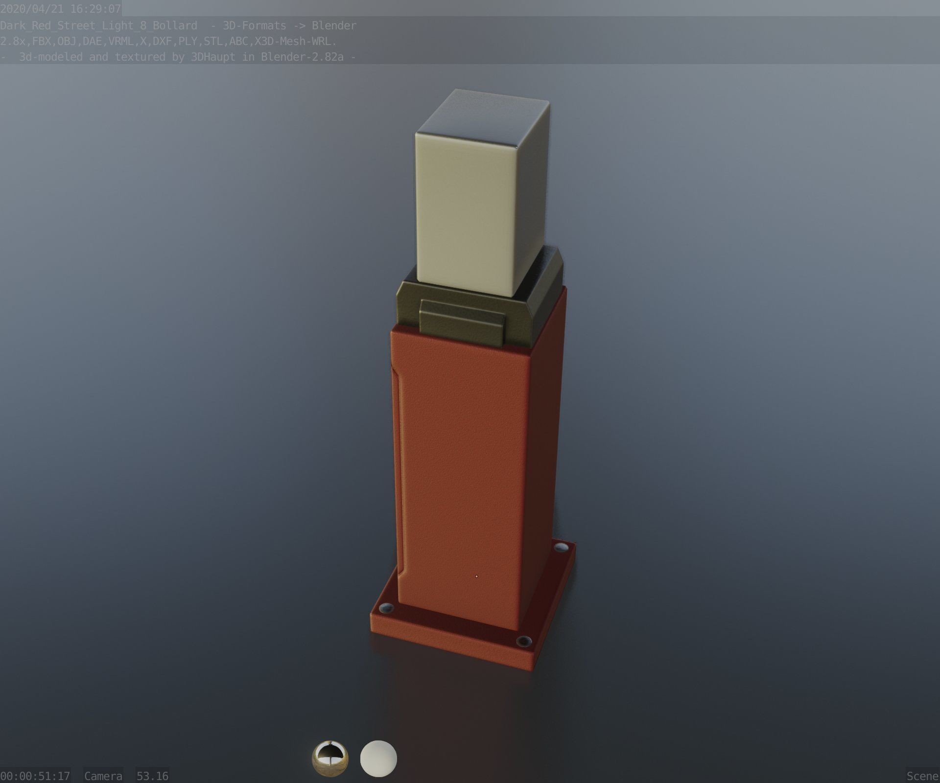 Street Light 8 Bollard 500mm Dark Red Version 3 Low-poly 3D model_41