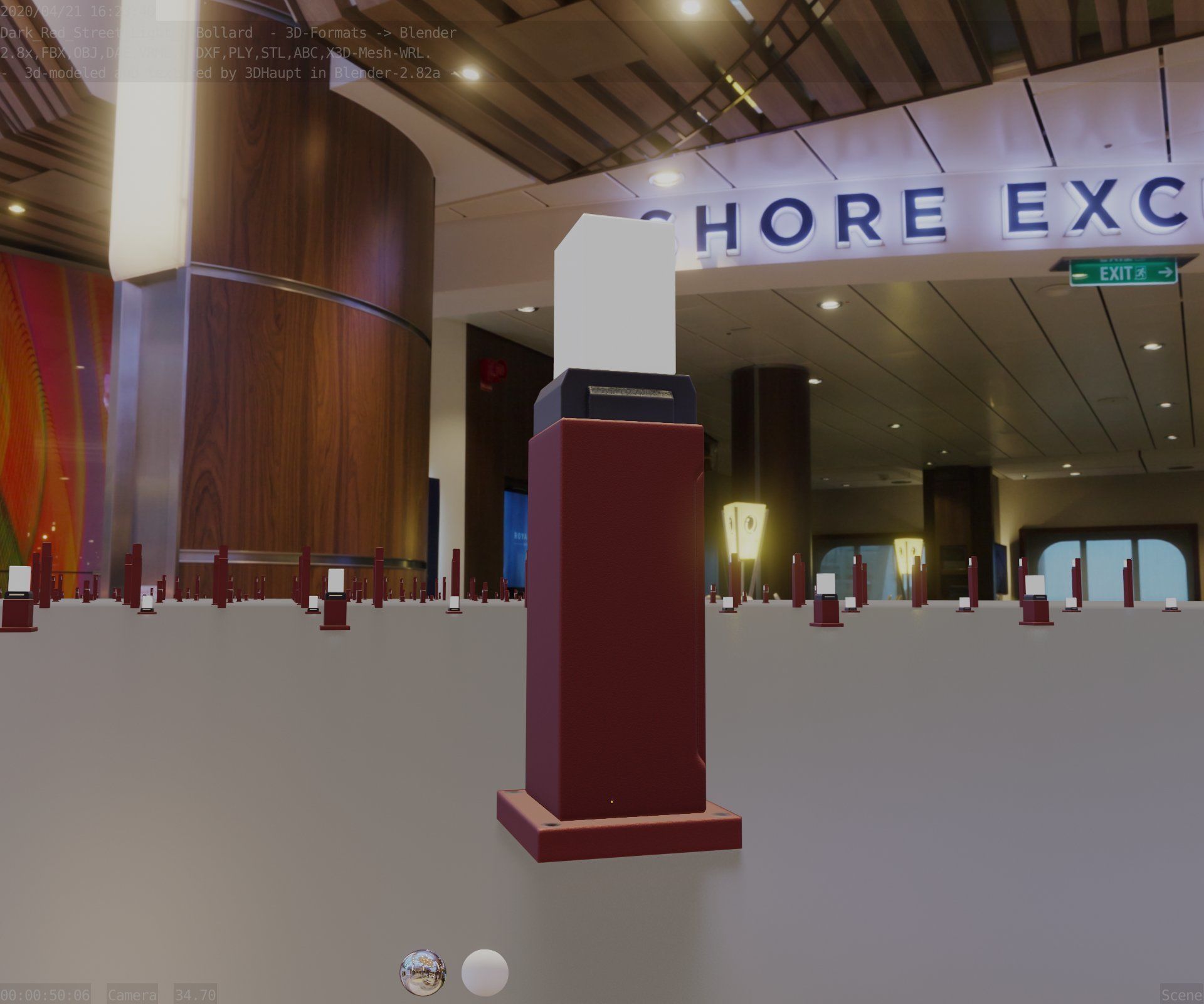 Street Light 8 Bollard 500mm Dark Red Version 3 Low-poly 3D model_22