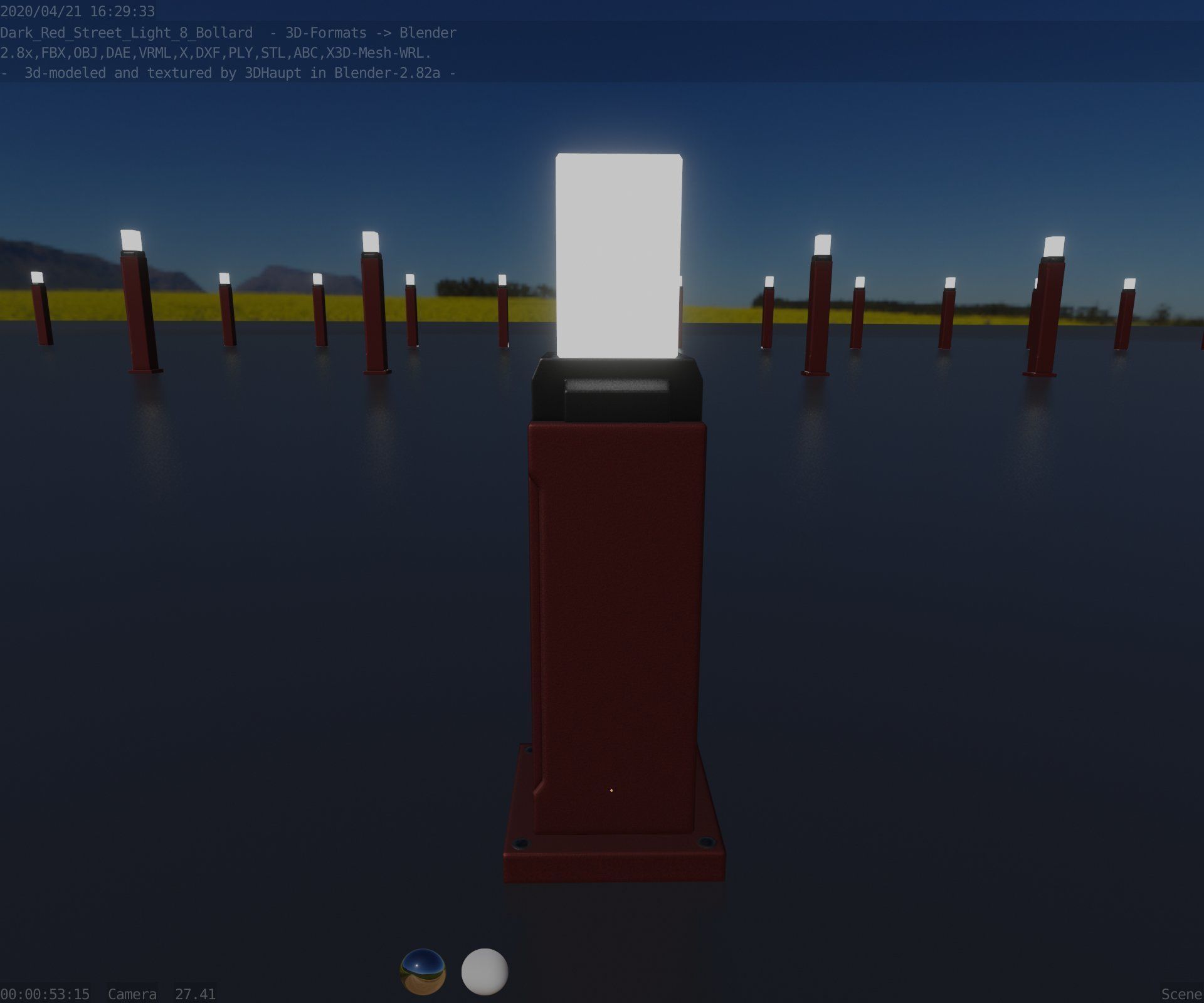 Street Light 8 Bollard 500mm Dark Red Version 3 Low-poly 3D model_87