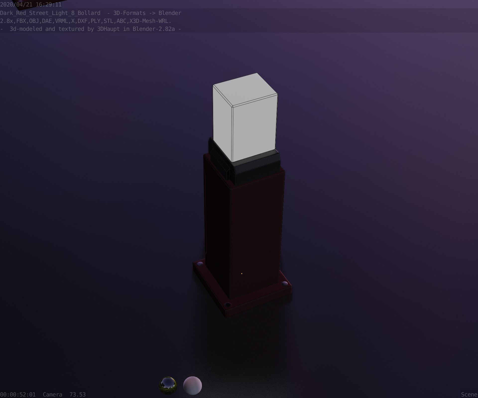 Street Light 8 Bollard 500mm Dark Red Version 3 Low-poly 3D model_49